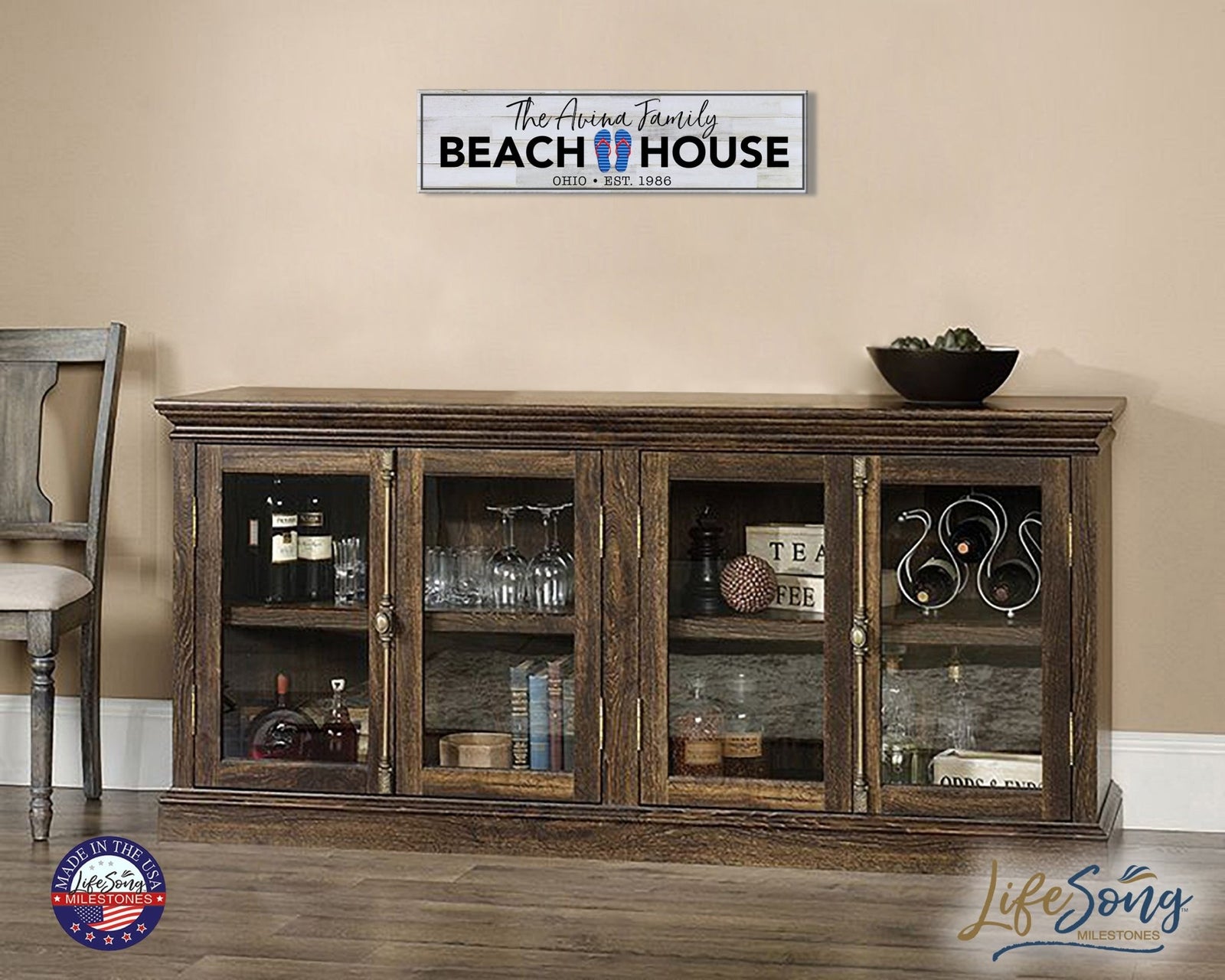 Personalized Inspirational Modern Family Beach House Wooden Wall Plaque 10x40 – Beach House (Slippers) - LifeSong Milestones