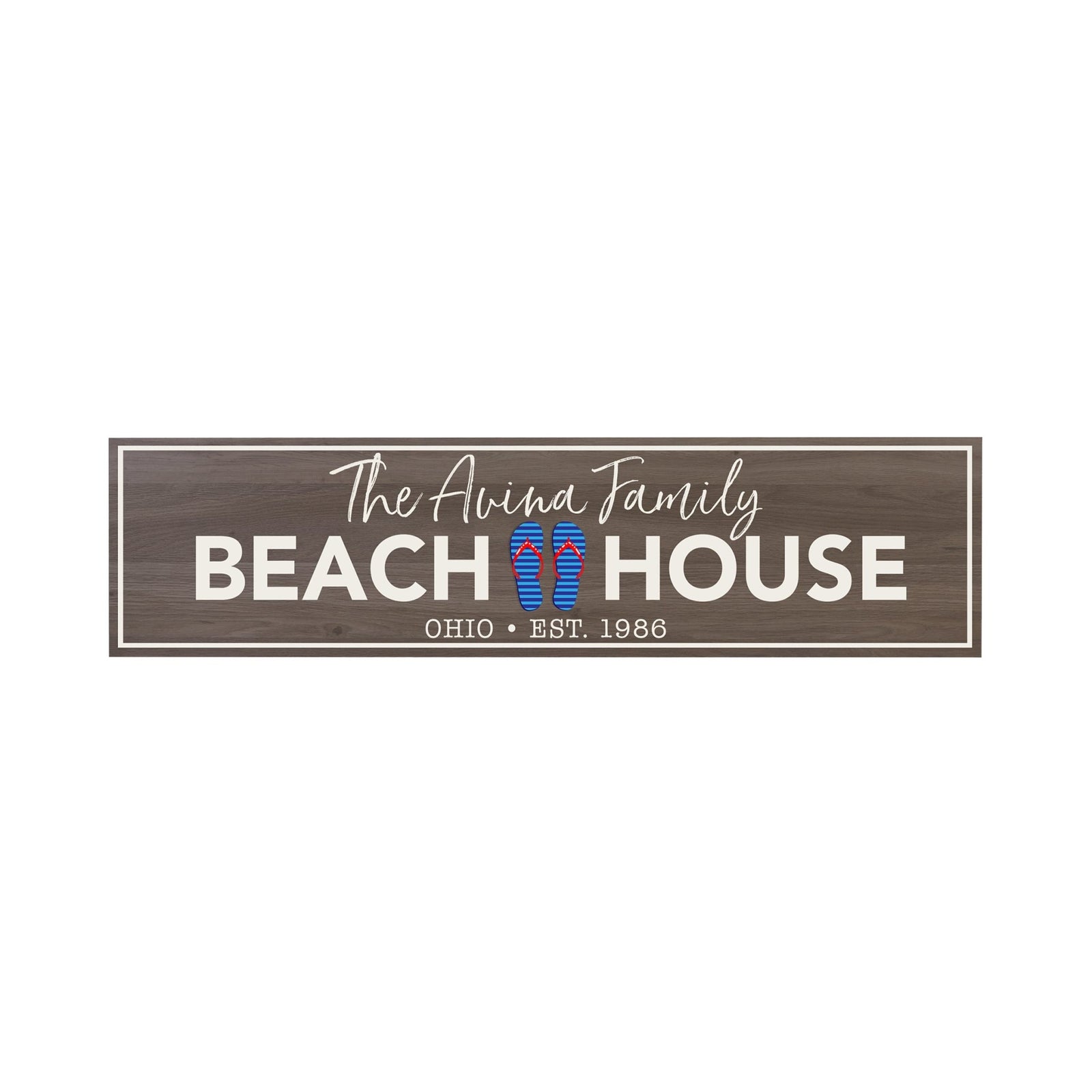 Personalized Inspirational Modern Family Beach House Wooden Wall Plaque 10x40 – Beach House (Slippers) - LifeSong Milestones