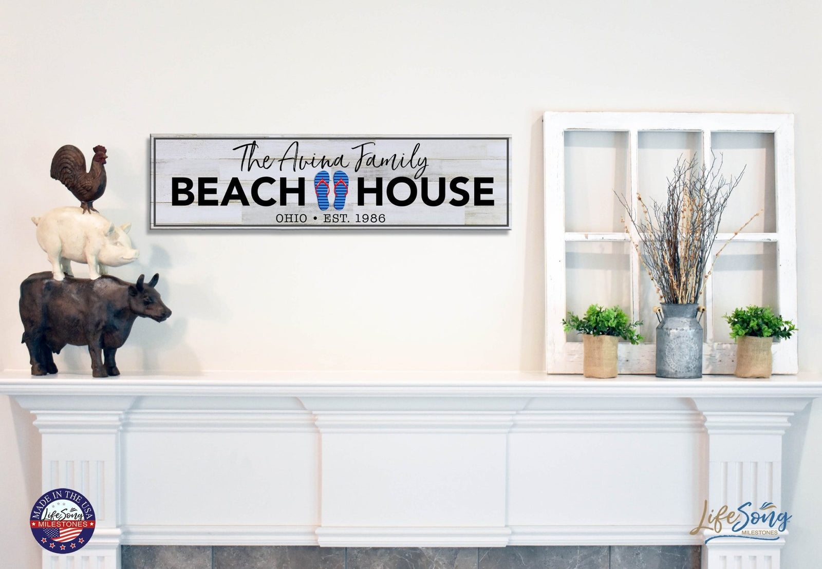 Personalized Inspirational Modern Family Beach House Wooden Wall Plaque 10x40 – Beach House (Slippers) - LifeSong Milestones