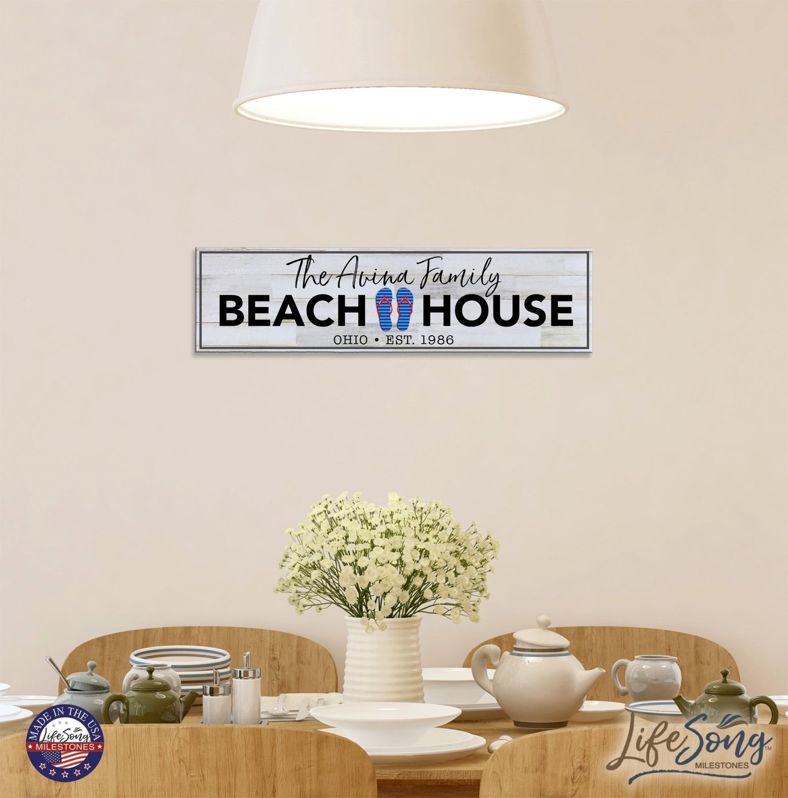 Personalized Inspirational Modern Family Beach House Wooden Wall Plaque 10x40 – Beach House (Slippers) - LifeSong Milestones