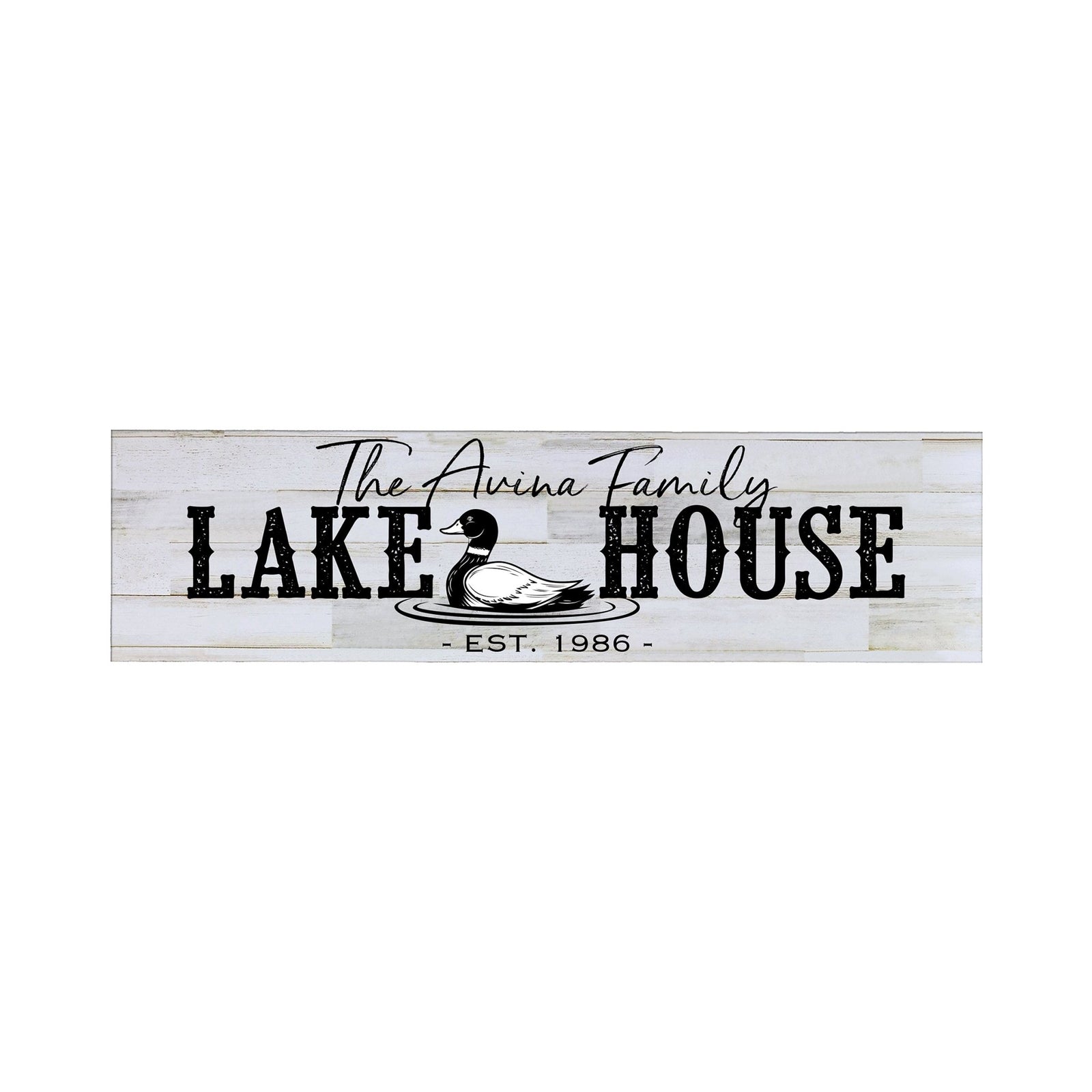 Personalized Inspirational Modern Family Beach House Wooden Wall Plaque 10x40 – Lake House (Goose) - LifeSong Milestones