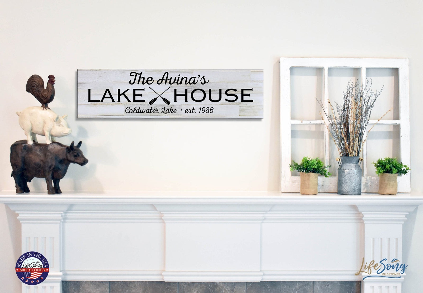 Personalized Inspirational Modern Family Beach House Wooden Wall Plaque 10x40 – Lake House (Oar) - LifeSong Milestones