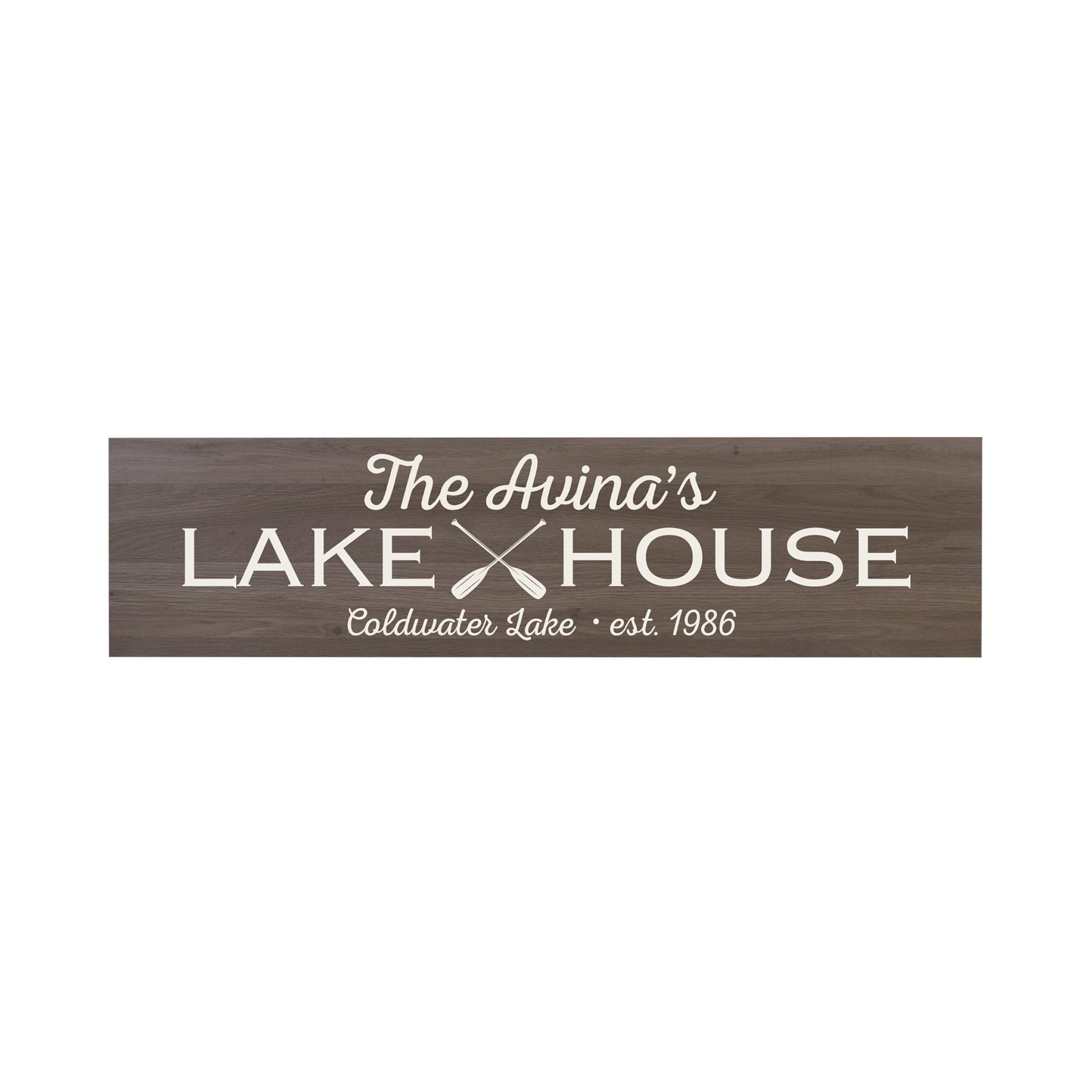 Personalized Inspirational Modern Family Beach House Wooden Wall Plaque 10x40 – Lake House (Oar) - LifeSong Milestones