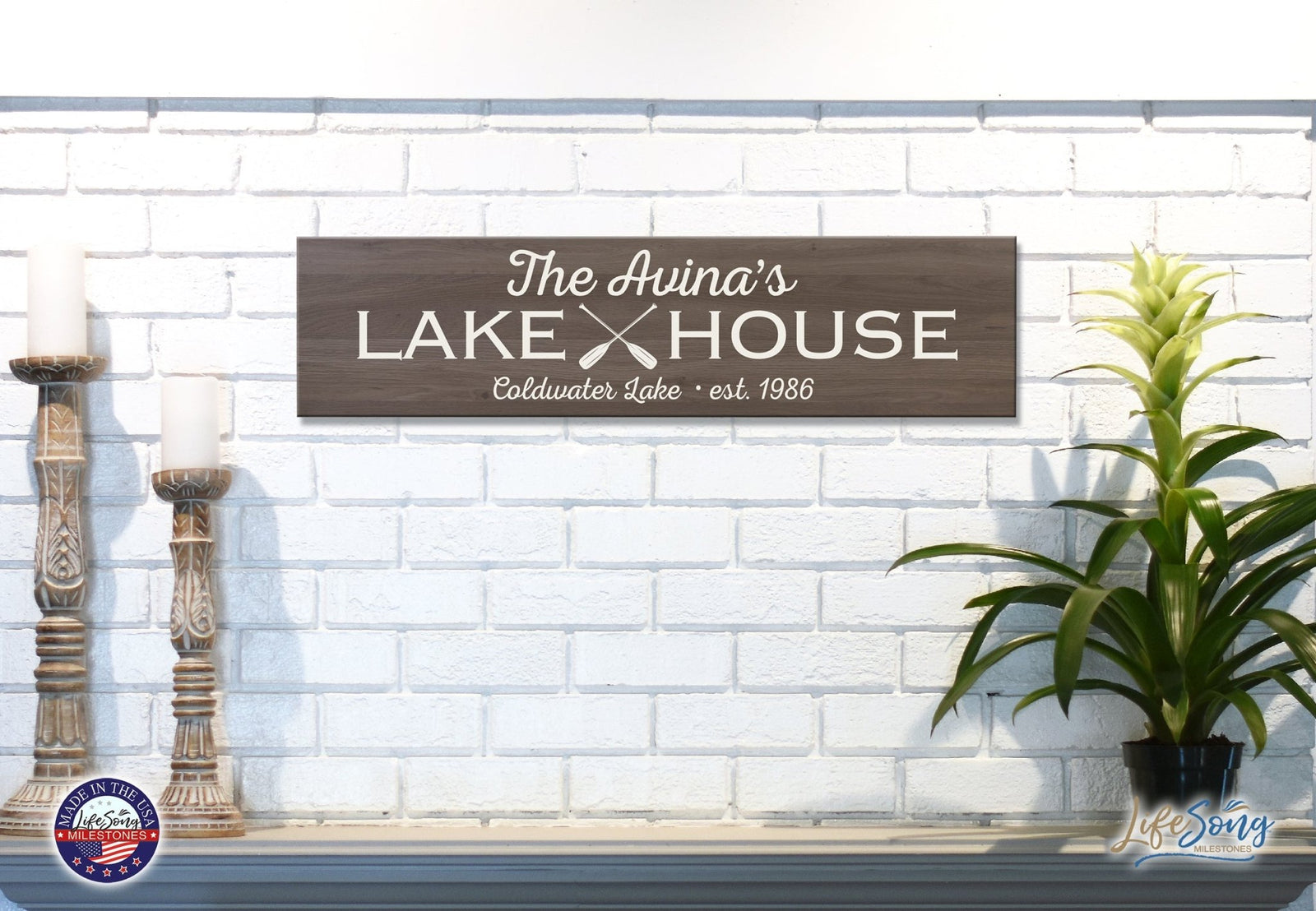 Personalized Inspirational Modern Family Beach House Wooden Wall Plaque 10x40 – Lake House (Oar) - LifeSong Milestones