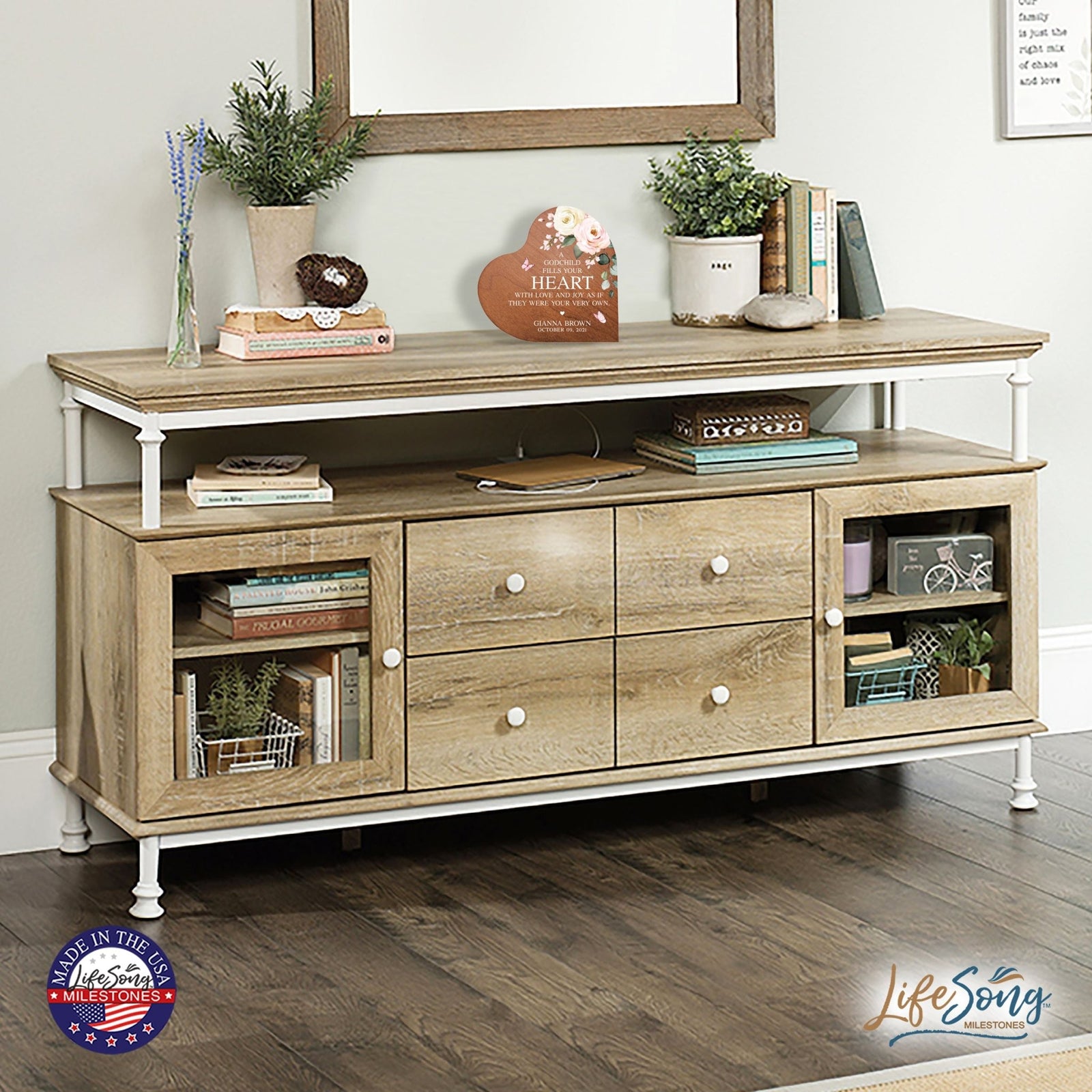 Baptismal Heart Shaped Shelf Décor Signs Gift for Godchild