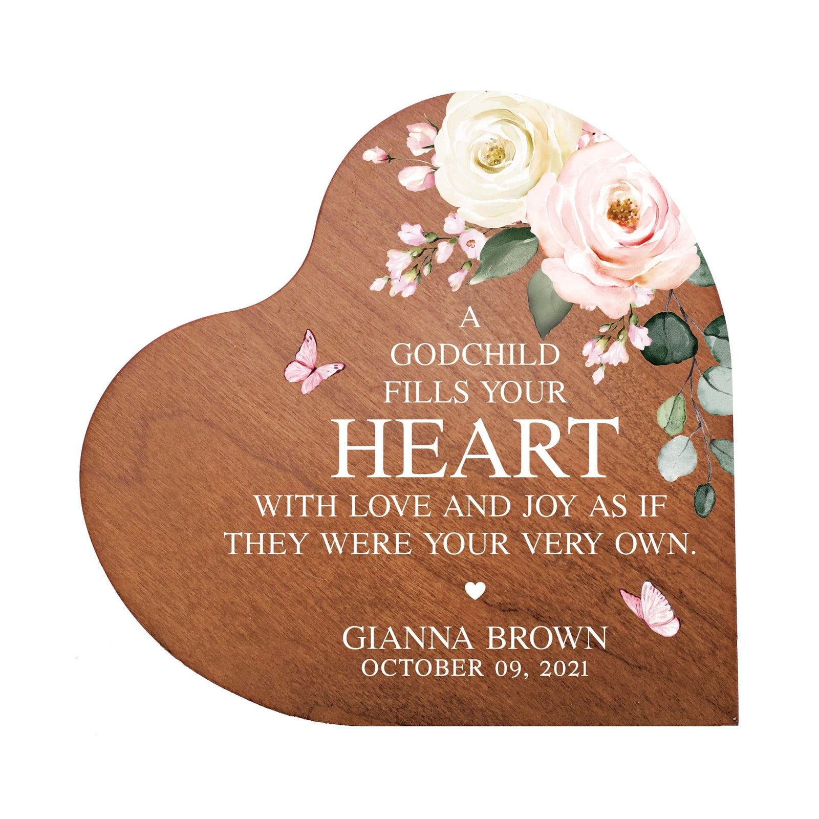 Personalized Baptism Heart Shaped Tabletop Signs Gift for Goddaughter