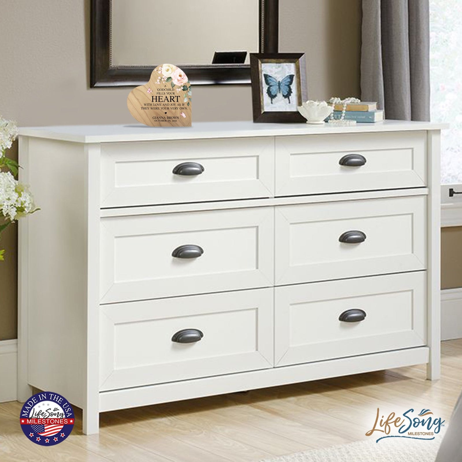 Personalized Baptism Heart Shaped Tabletop Signs Gift for Goddaughter