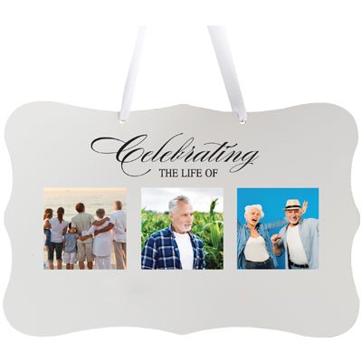 Personalized Inspiring Memorial Scalloped Ribbon Sign 8x12in - Celebrating the life - LifeSong Milestones