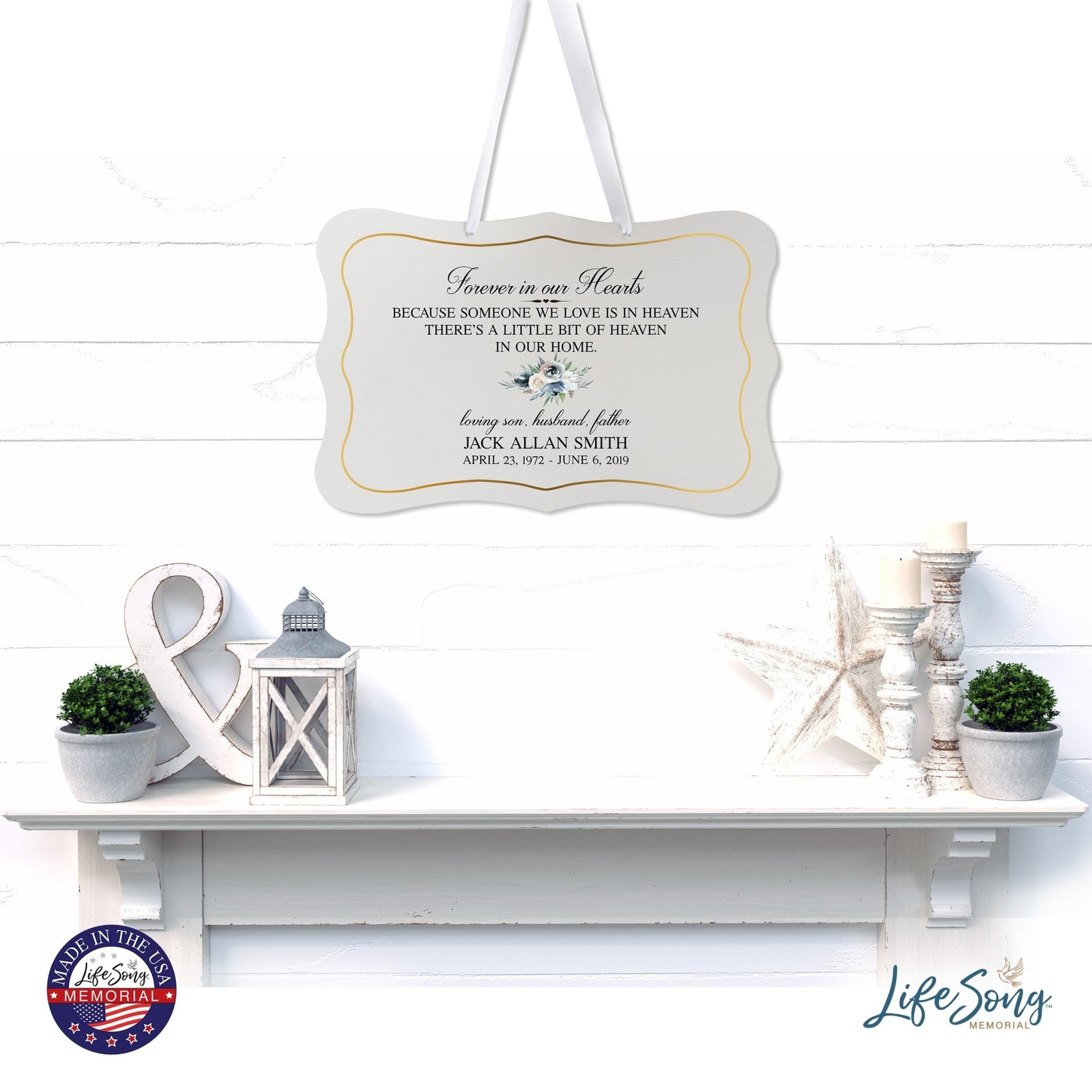 Personalized Inspiring Memorial Scalloped Ribbon Sign 8x12in - Forever in our hearts - LifeSong Milestones