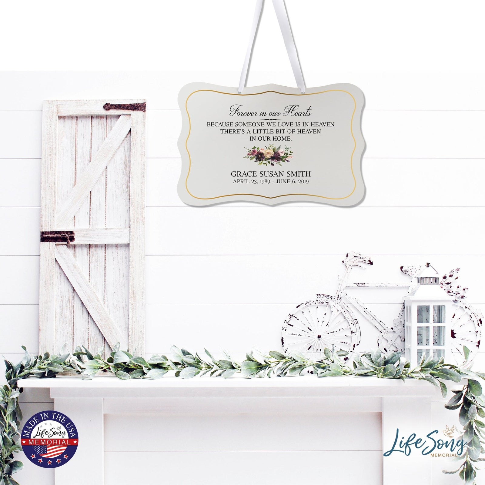 Personalized Inspiring Memorial Scalloped Ribbon Sign 8x12in - Forever in our hearts - LifeSong Milestones