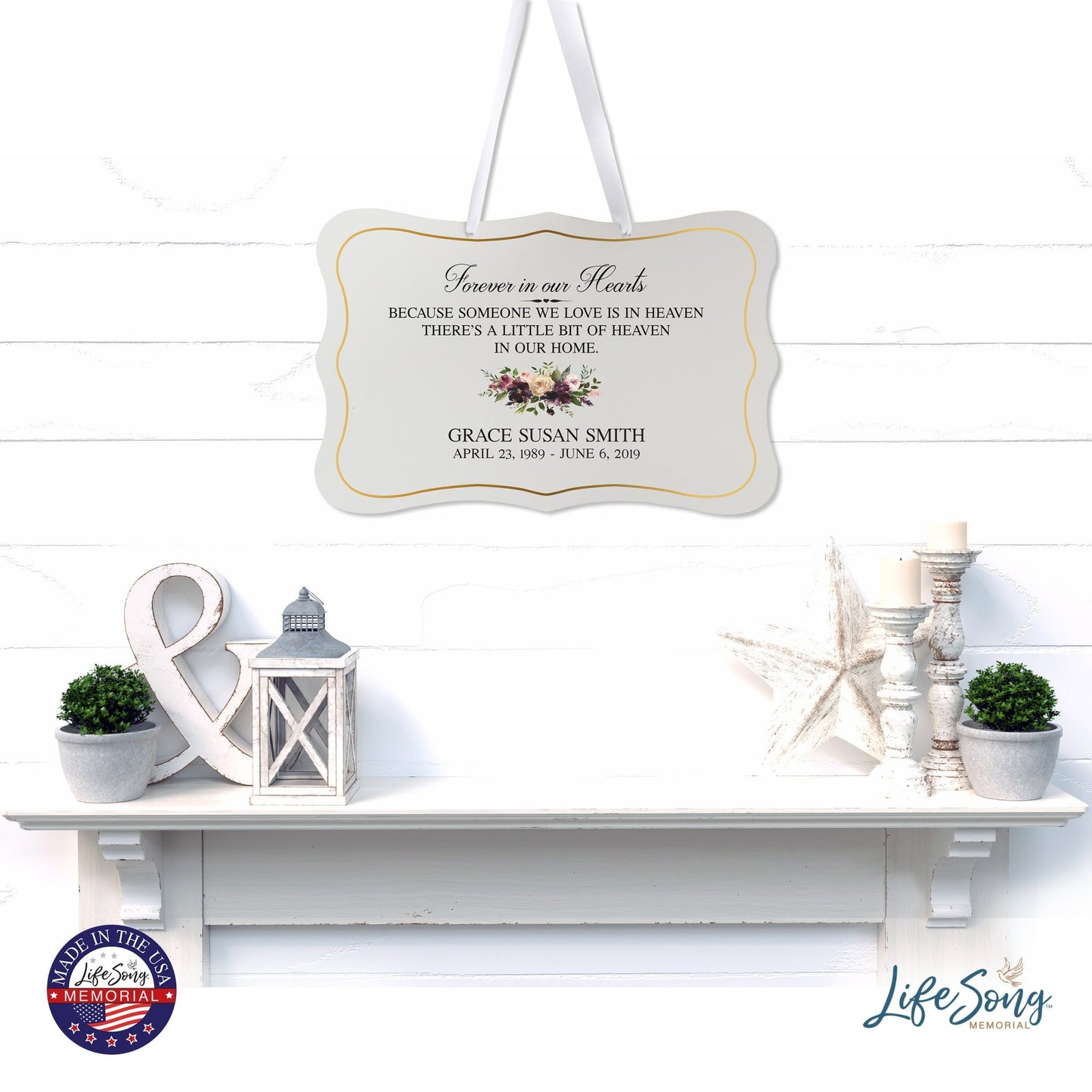 Personalized Inspiring Memorial Scalloped Ribbon Sign 8x12in - Forever in our hearts - LifeSong Milestones