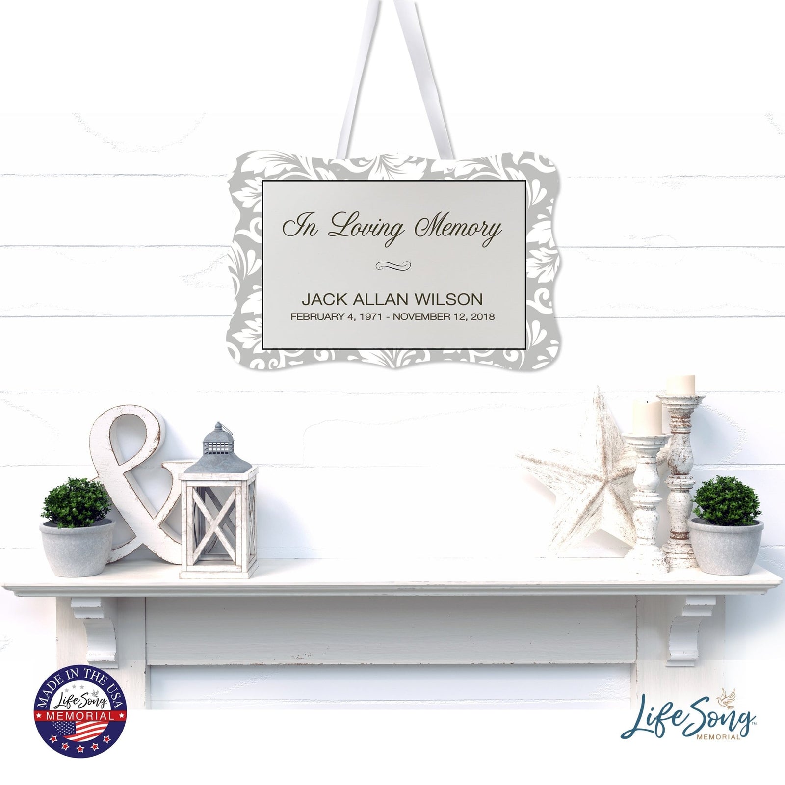 Personalized Inspiring Memorial Scalloped Ribbon Sign 8x12in - In loving memory - LifeSong Milestones
