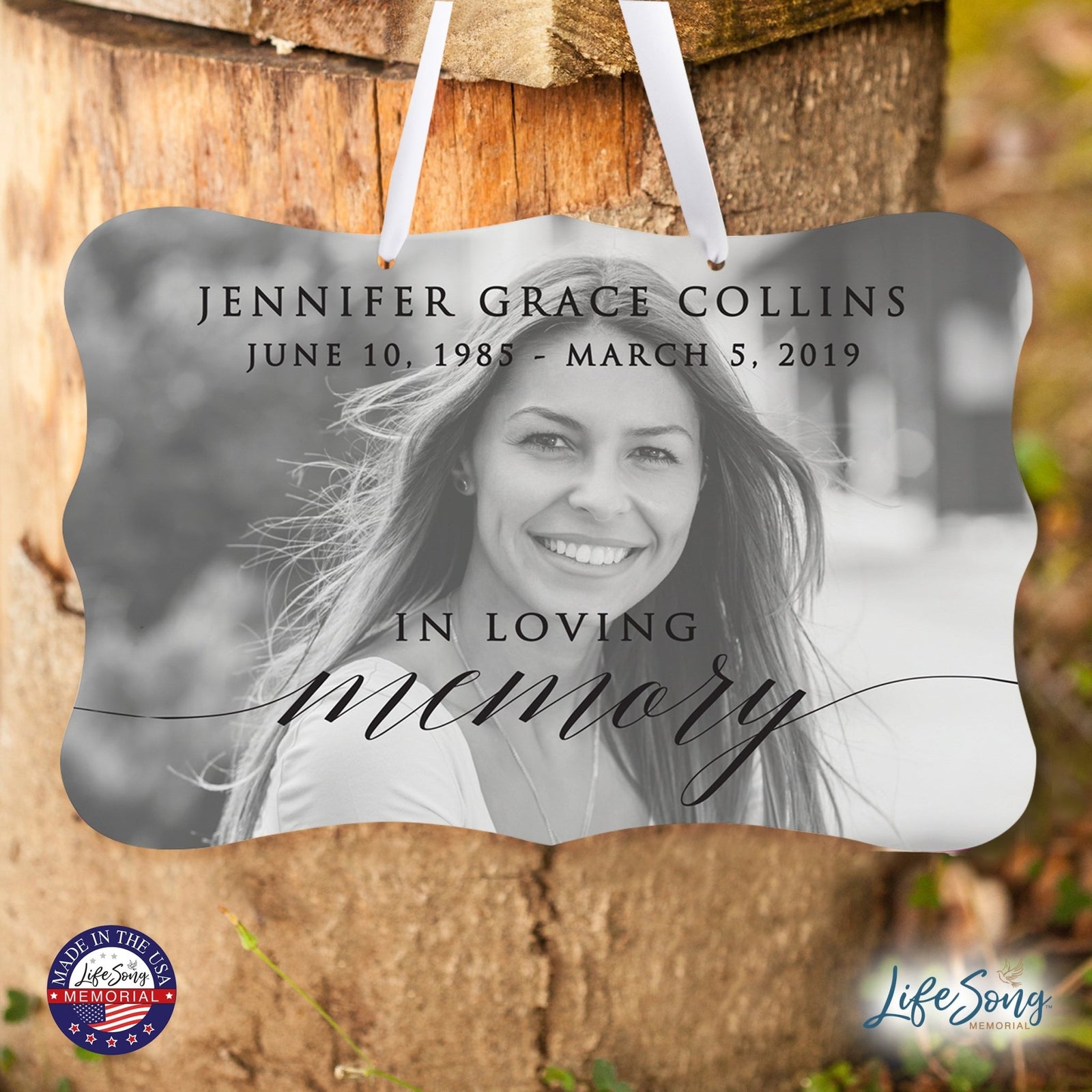 Personalized Inspiring Memorial Scalloped Ribbon Sign 8x12in - In loving memory - LifeSong Milestones