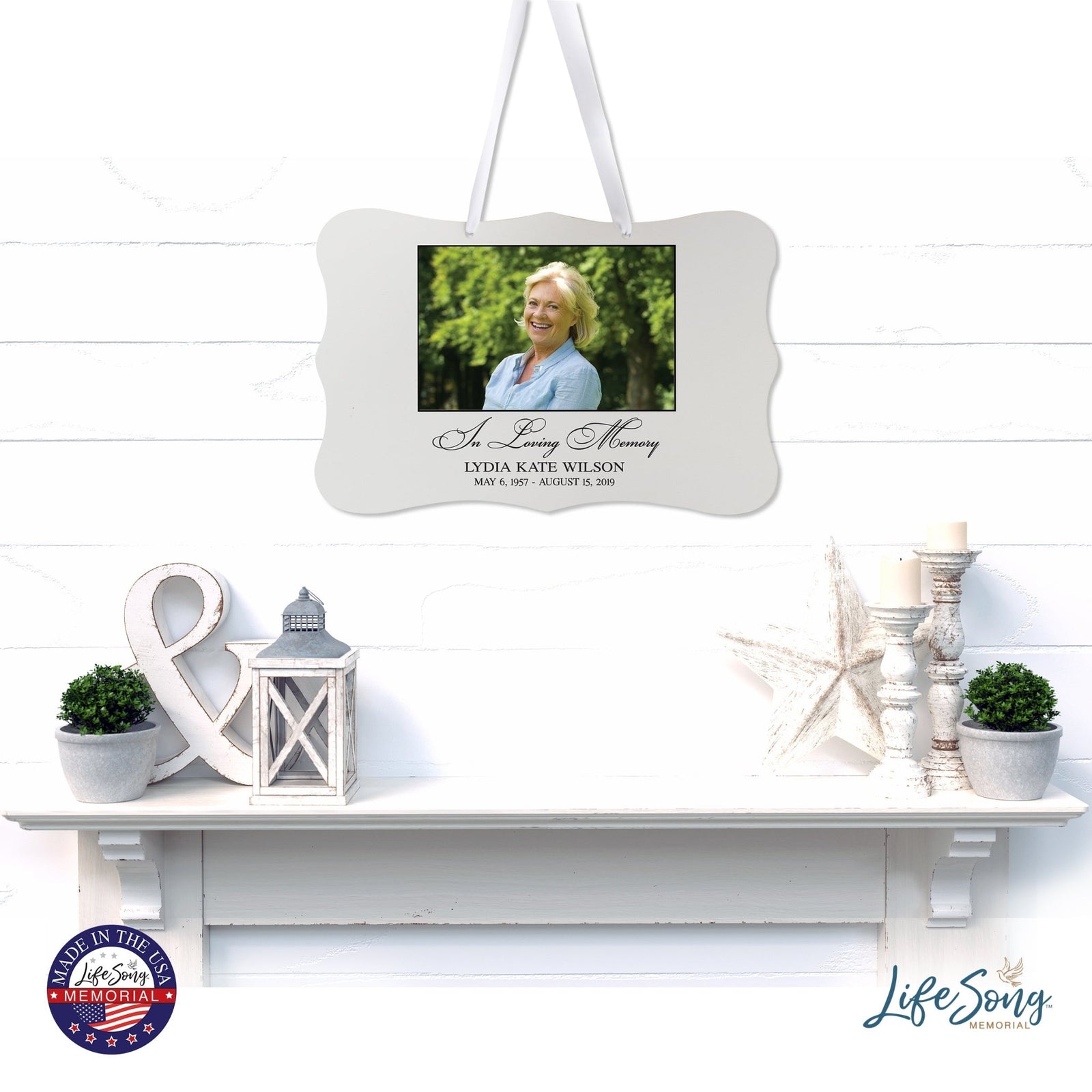 Personalized Inspiring Memorial Scalloped Ribbon Sign 8x12in - In loving memory - LifeSong Milestones
