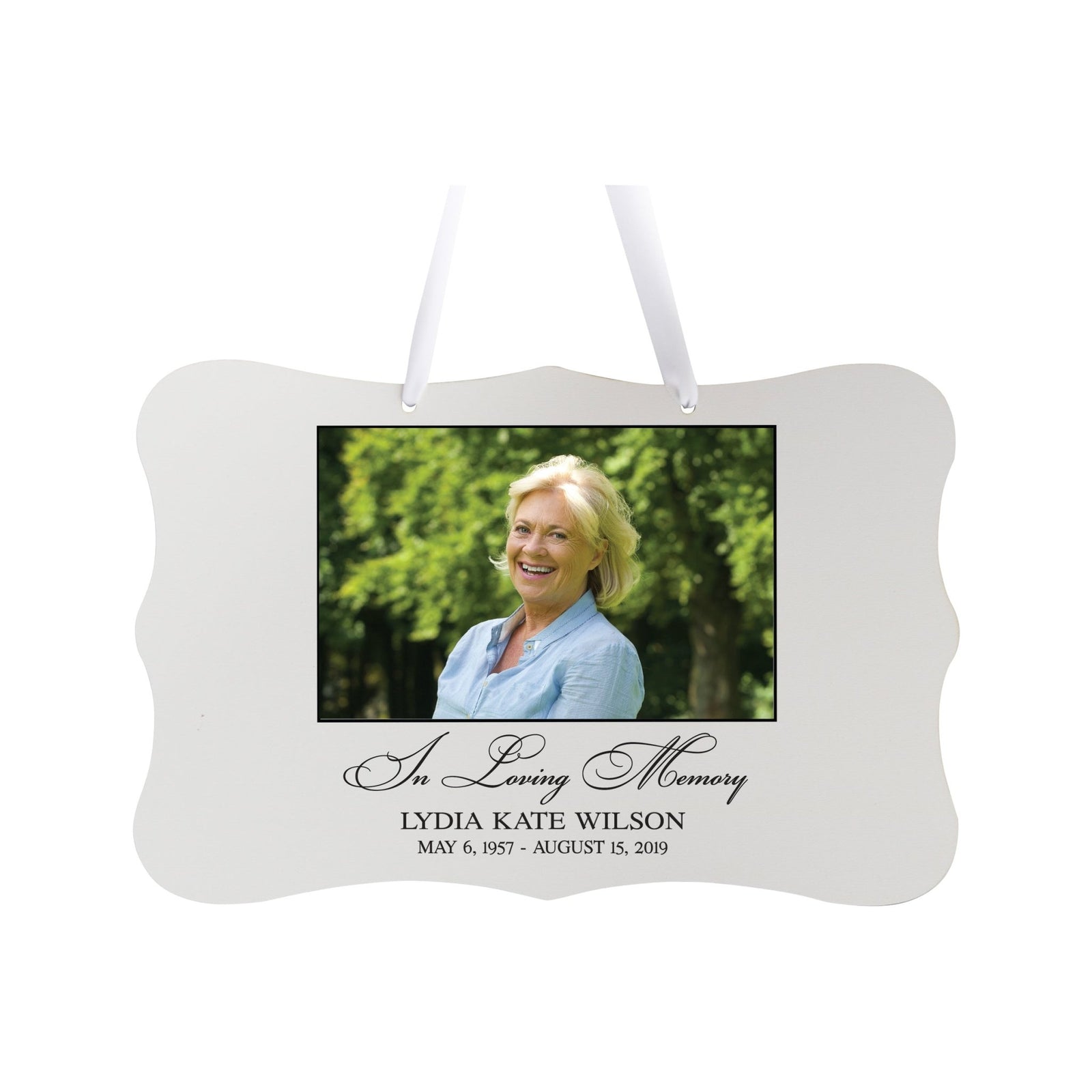 Personalized Inspiring Memorial Scalloped Ribbon Sign 8x12in - In loving memory - LifeSong Milestones