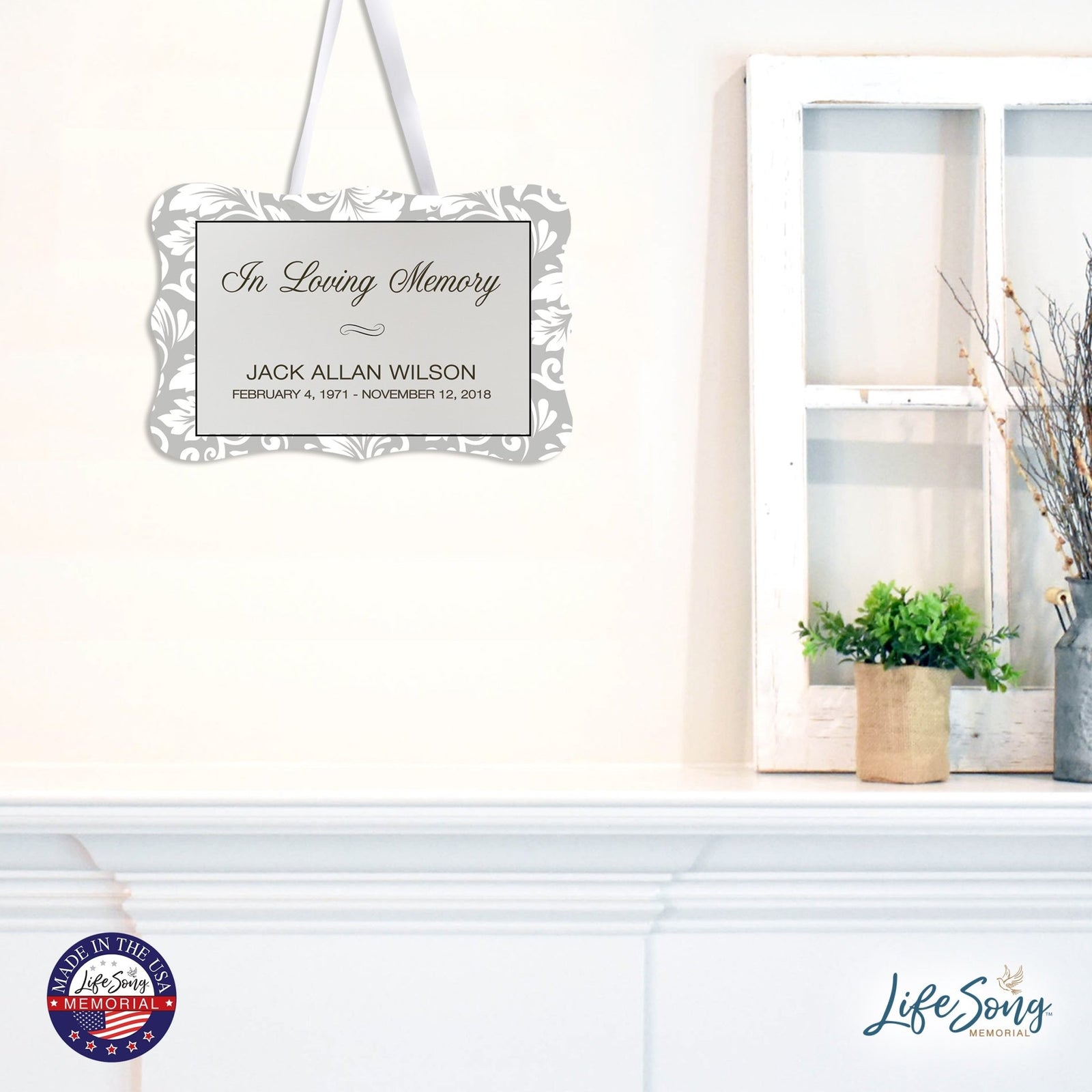 Personalized Inspiring Memorial Scalloped Ribbon Sign 8x12in - In loving memory - LifeSong Milestones