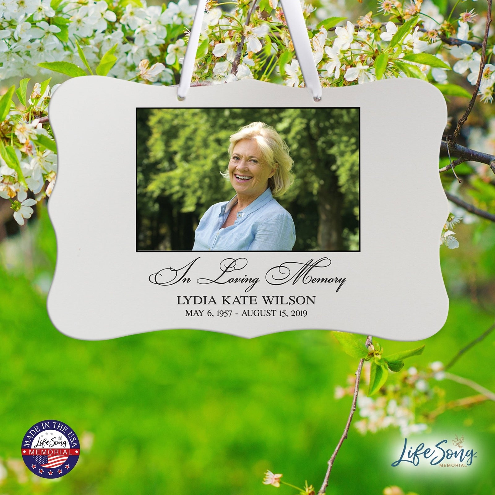 Personalized Inspiring Memorial Scalloped Ribbon Sign 8x12in - In loving memory - LifeSong Milestones