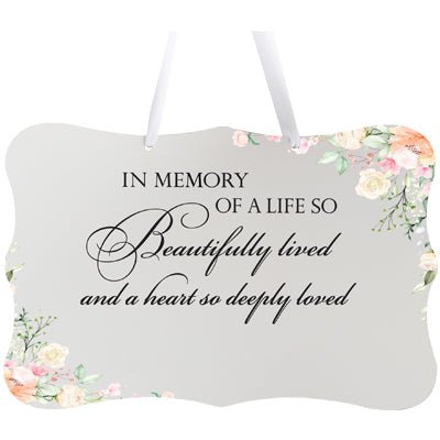 Personalized Inspiring Memorial Scalloped Ribbon Sign 8x12in - In memory of a life - LifeSong Milestones