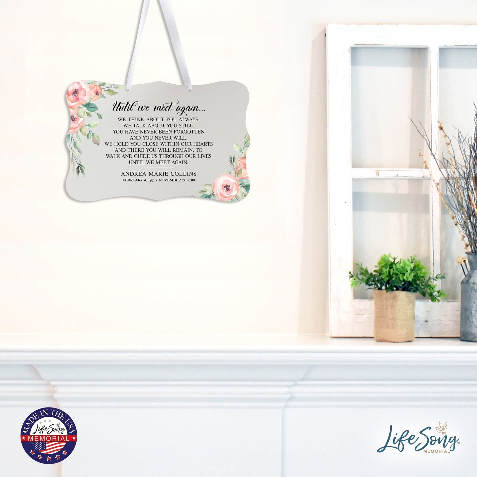 Personalized Inspiring Memorial Scalloped Ribbon Sign 8x12in - Until we meet - LifeSong Milestones