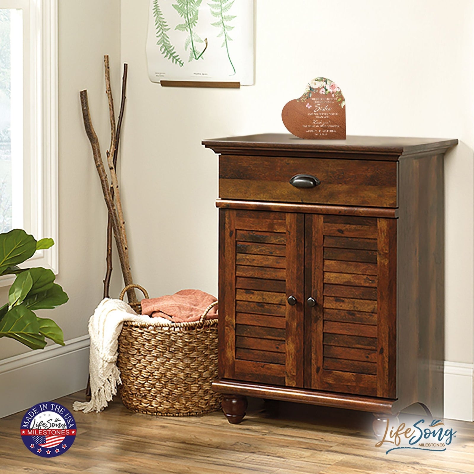 Personalized Inspiring Sister's Love Wooden Heart Block 5in Great - No Better Friend - LifeSong Milestones