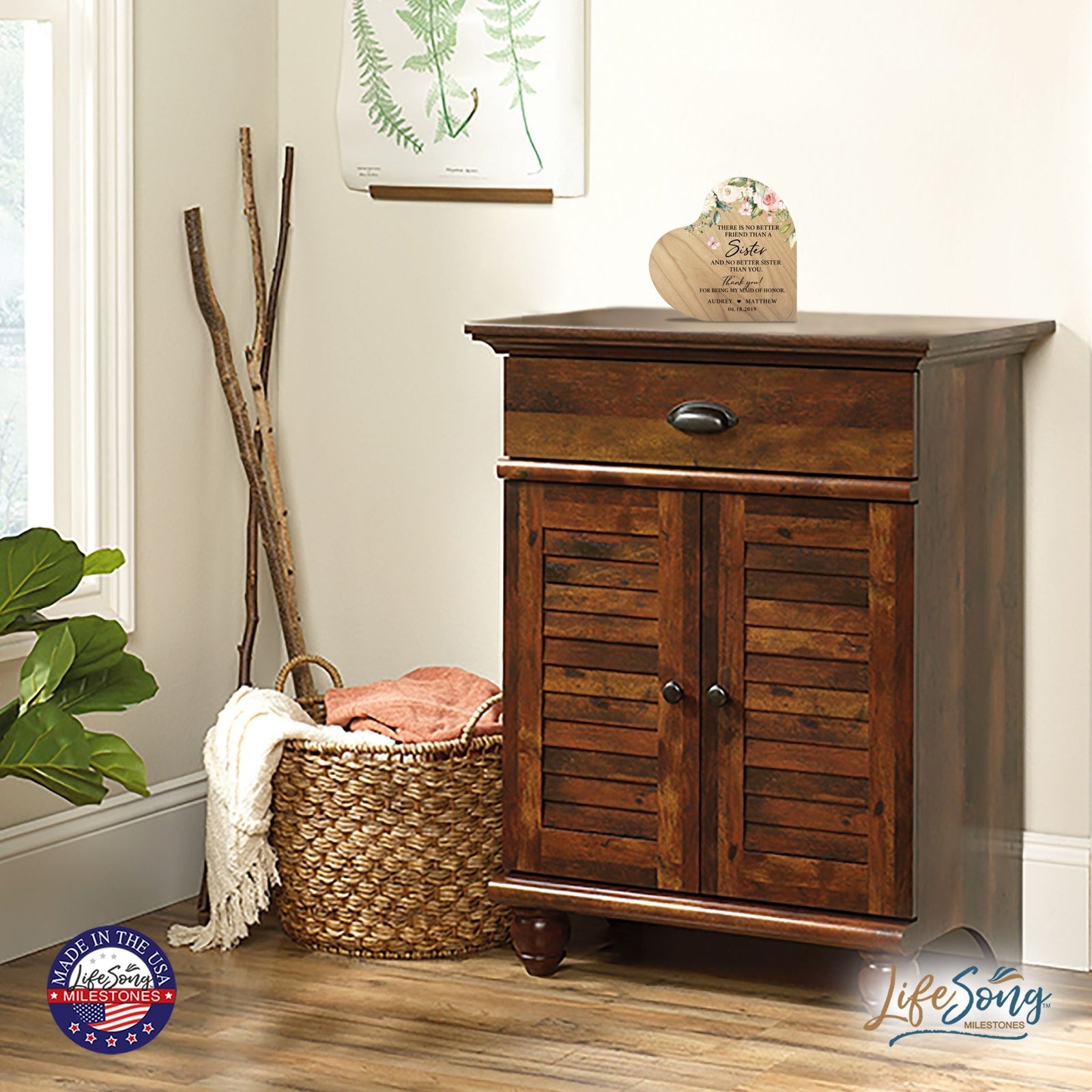 Personalized Inspiring Sister's Love Wooden Heart Block 5in Great - No Better Friend - LifeSong Milestones