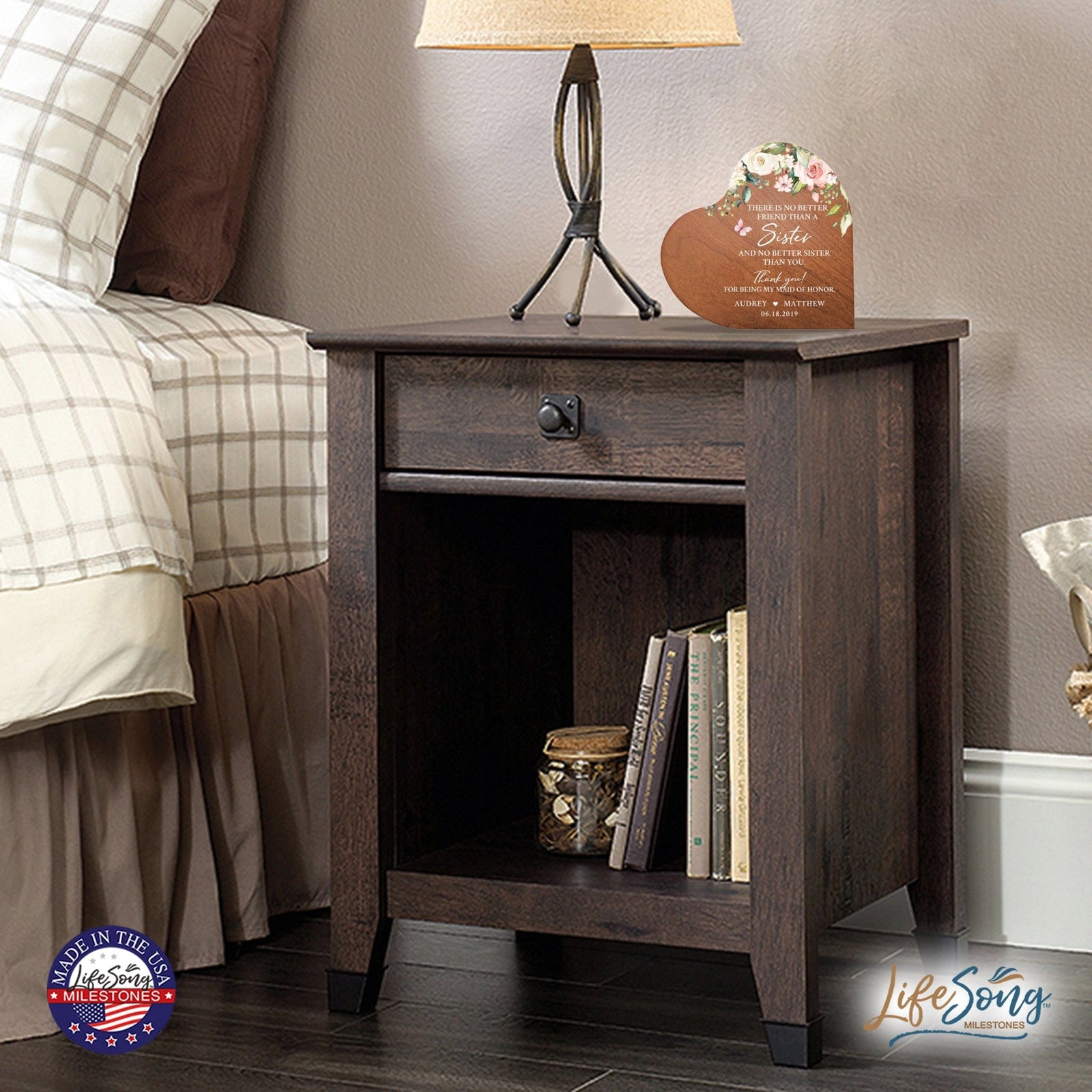 Personalized Inspiring Sister's Love Wooden Heart Block 5in Great - No Better Friend - LifeSong Milestones