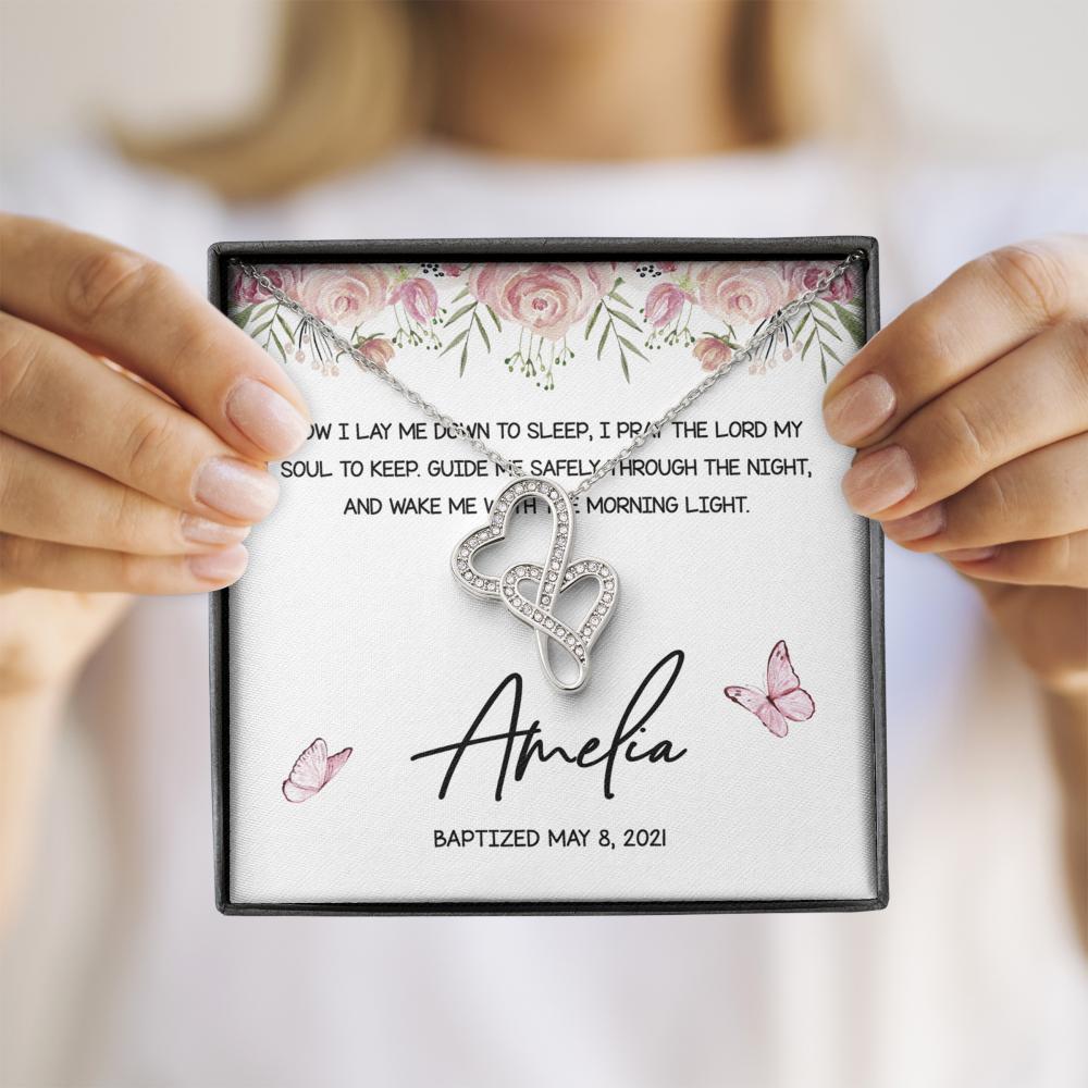 Personalized Joined Silver Hearts Necklace From Mom To Daughter Now I Lay Me Down To Sleep - LifeSong Milestones