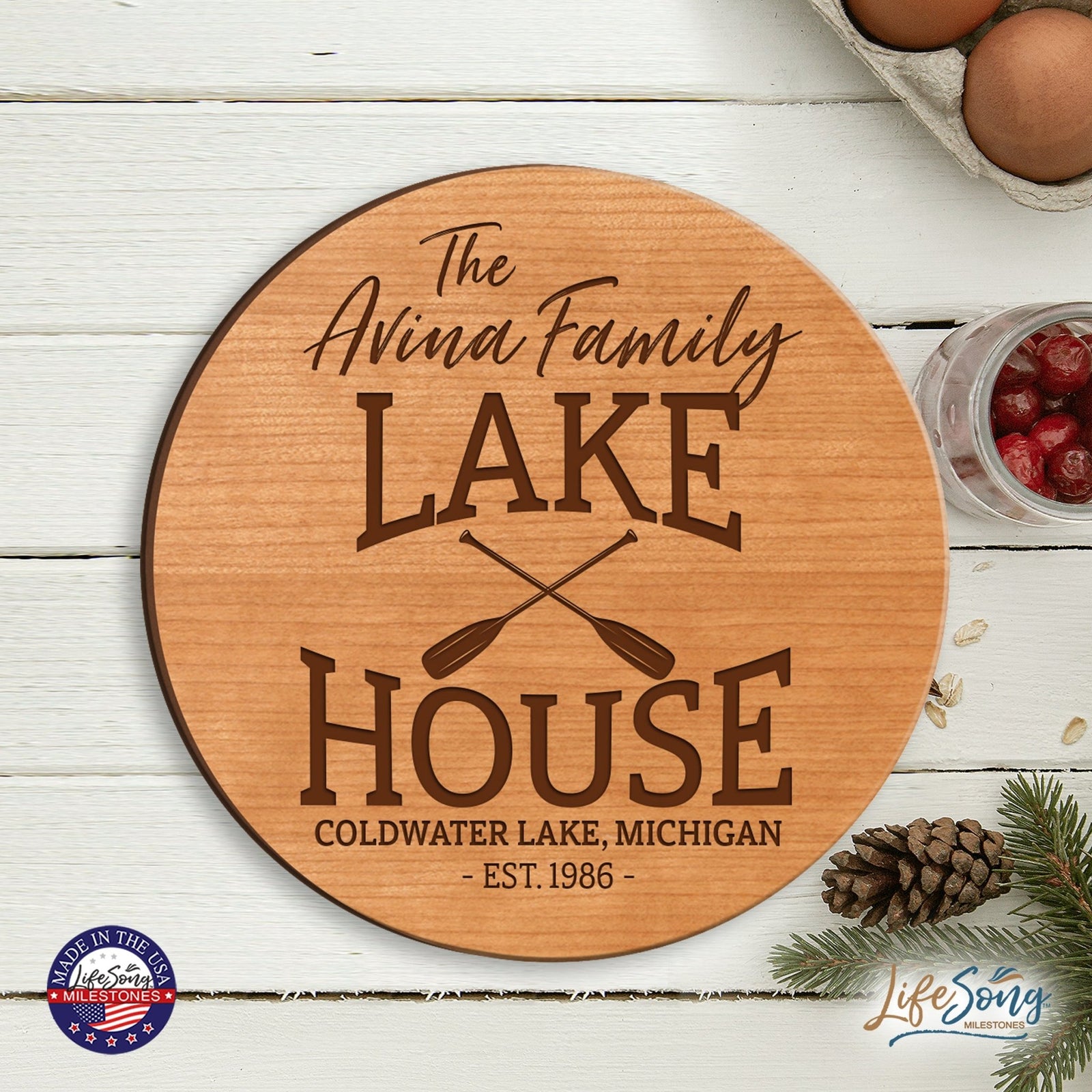 Personalized Lazy Susan Lake House With Paddles - LifeSong Milestones