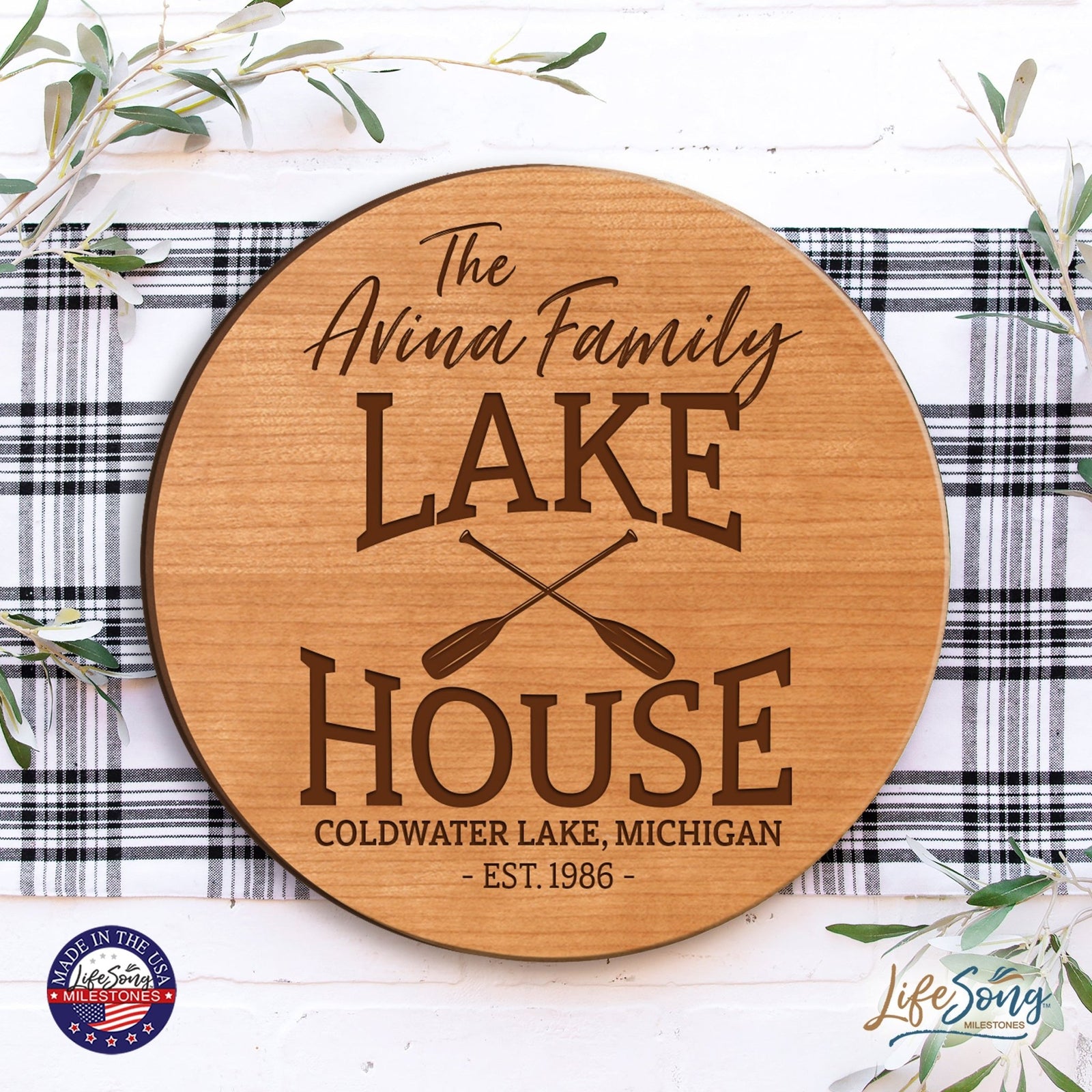 Personalized Lazy Susan Lake House With Paddles - LifeSong Milestones