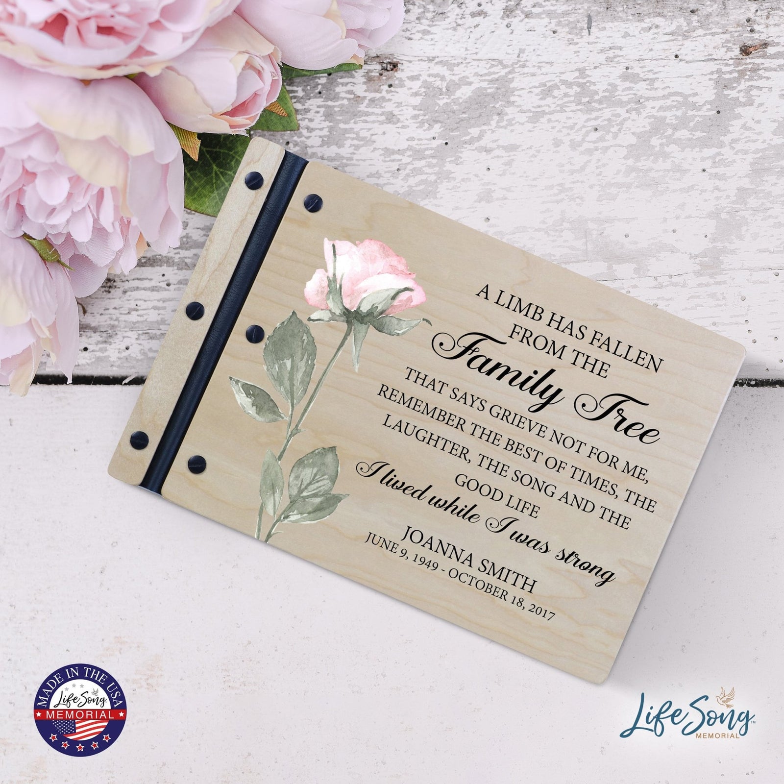 Personalized Medium Wooden Memorial Guestbook 12.375x8.5 - A Limb Has Fallen (Laughter) - LifeSong Milestones