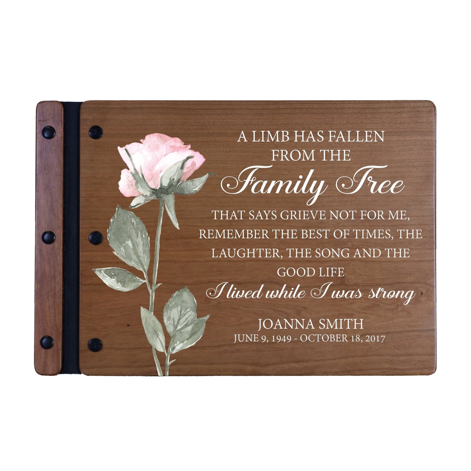 Personalized Medium Wooden Memorial Guestbook 12.375x8.5 - A Limb Has Fallen (Laughter) - LifeSong Milestones