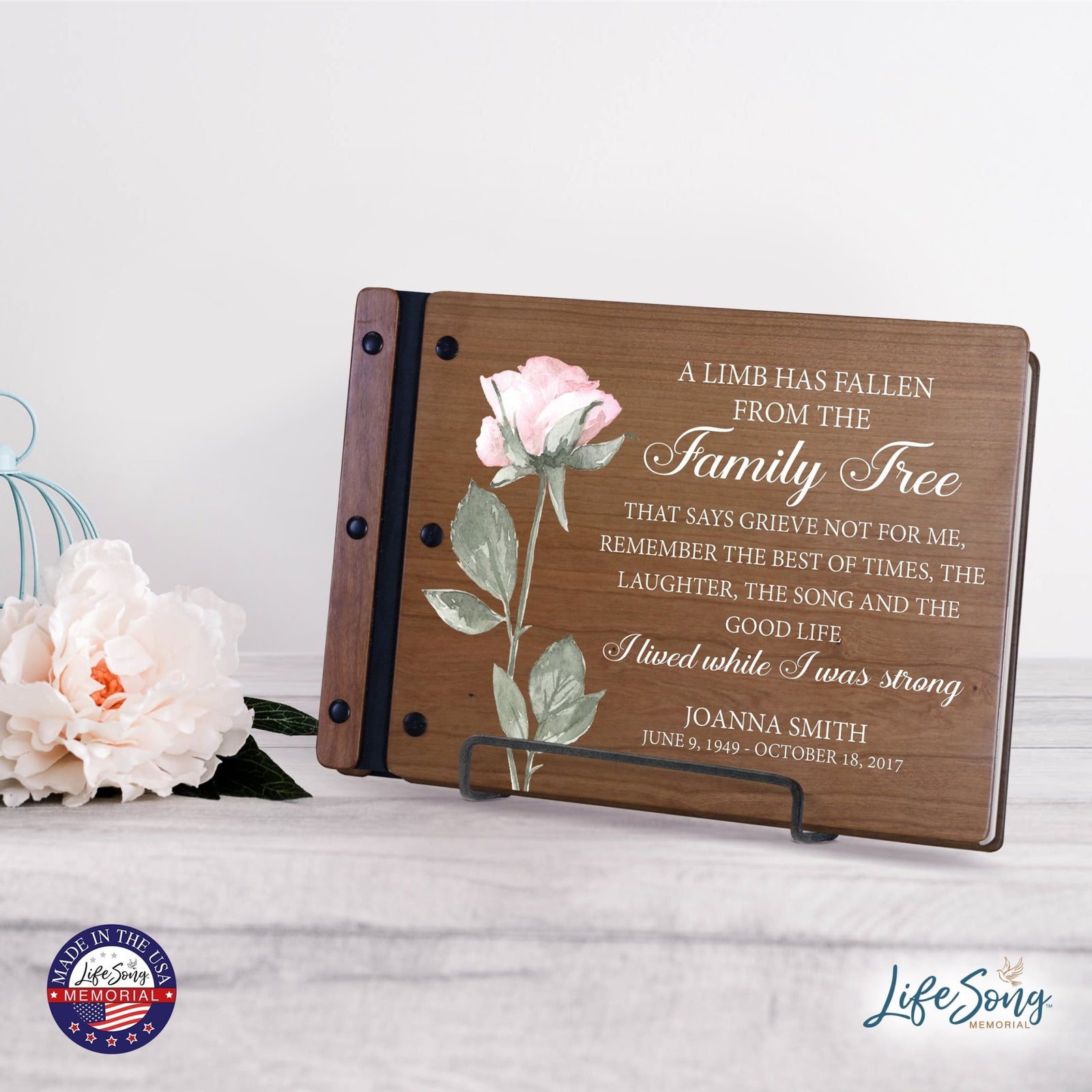 Personalized Medium Wooden Memorial Guestbook 12.375x8.5 - A Limb Has Fallen (Laughter) - LifeSong Milestones