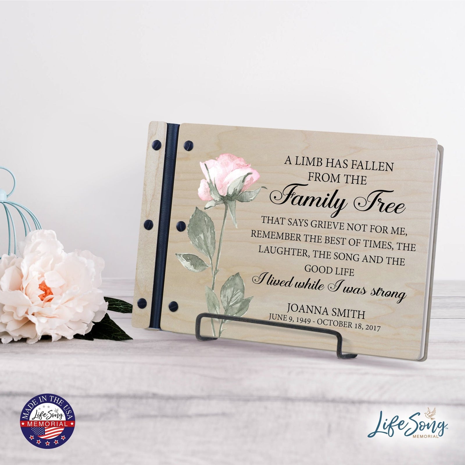 Personalized Medium Wooden Memorial Guestbook 12.375x8.5 - A Limb Has Fallen (Laughter) - LifeSong Milestones