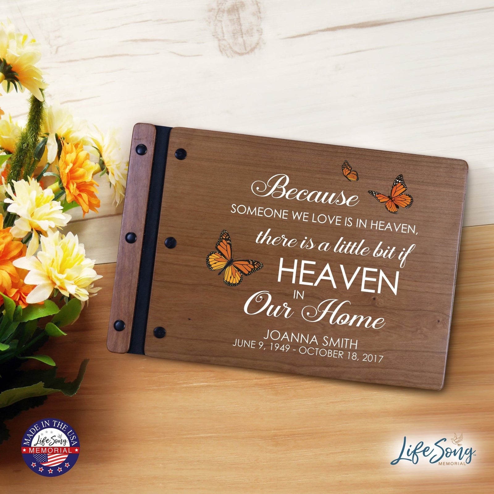 Personalized Medium Wooden Memorial Guestbook 12.375x8.5 - Because Someone We Love (Cherry) - LifeSong Milestones