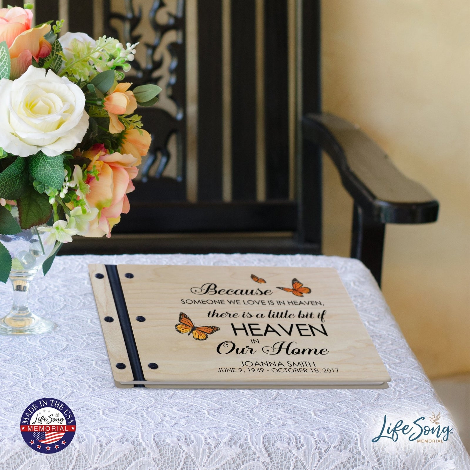 Personalized Medium Wooden Memorial Guestbook 12.375x8.5 - Because Someone We Love (Ivory) - LifeSong Milestones
