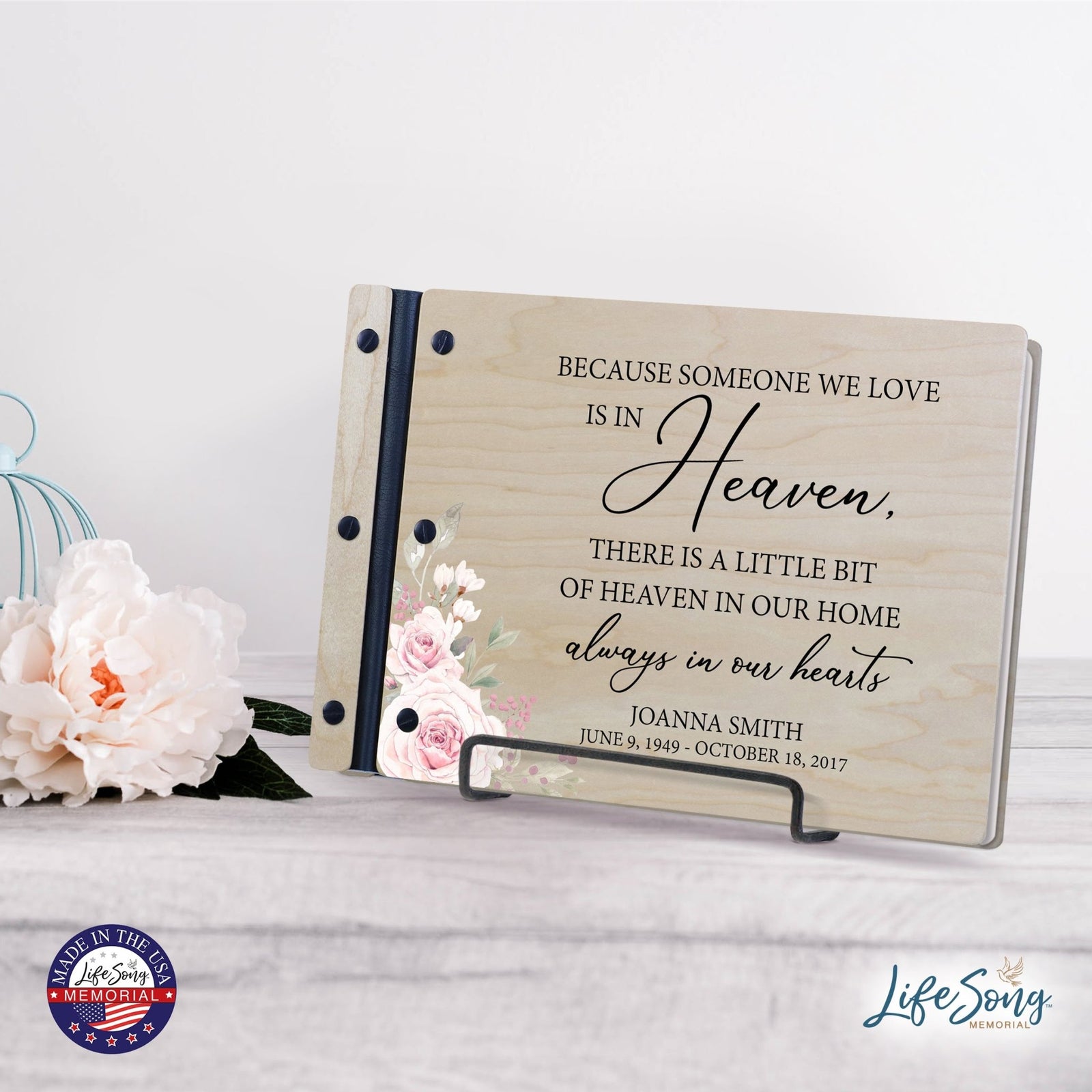 Personalized Medium Wooden Memorial Guestbook 12.375x8.5 - Because Someone We Love (Ivory) - LifeSong Milestones