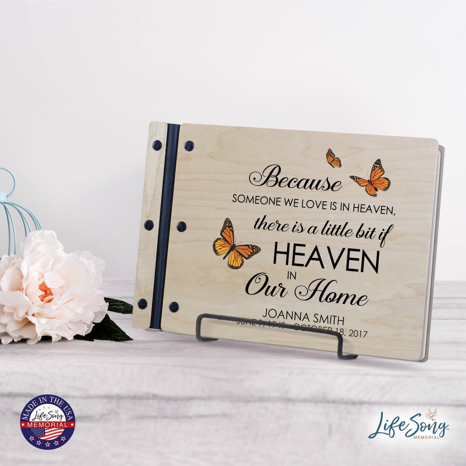 Personalized Medium Wooden Memorial Guestbook 12.375x8.5 - Because Someone We Love (Ivory) - LifeSong Milestones