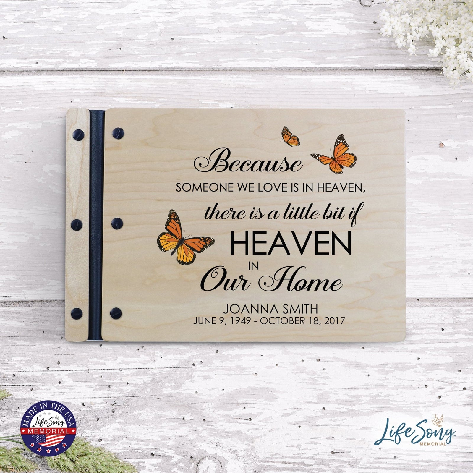 Personalized Medium Wooden Memorial Guestbook 12.375x8.5 - Because Someone We Love (Ivory) - LifeSong Milestones
