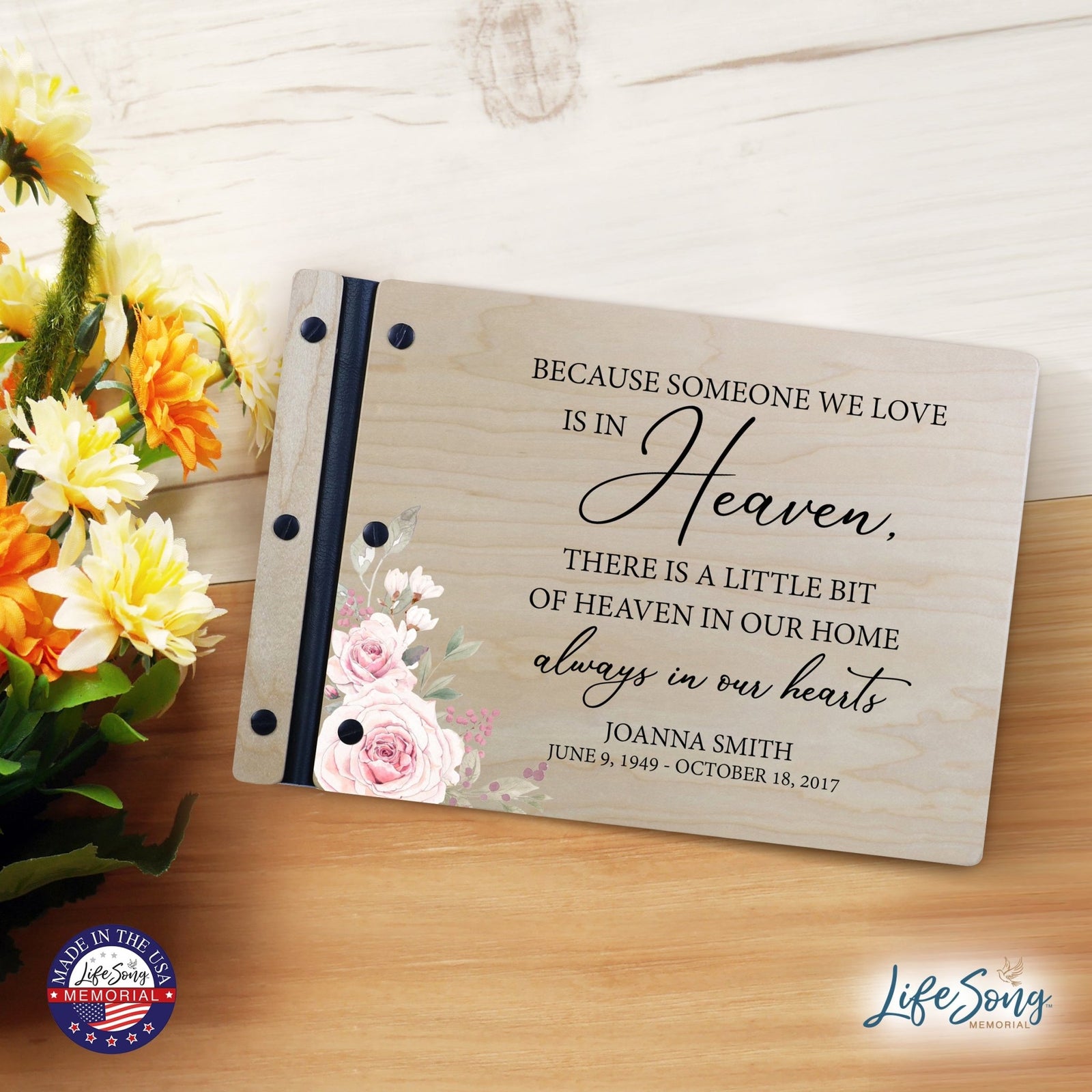 Personalized Medium Wooden Memorial Guestbook 12.375x8.5 - Because Someone We Love (Ivory) - LifeSong Milestones