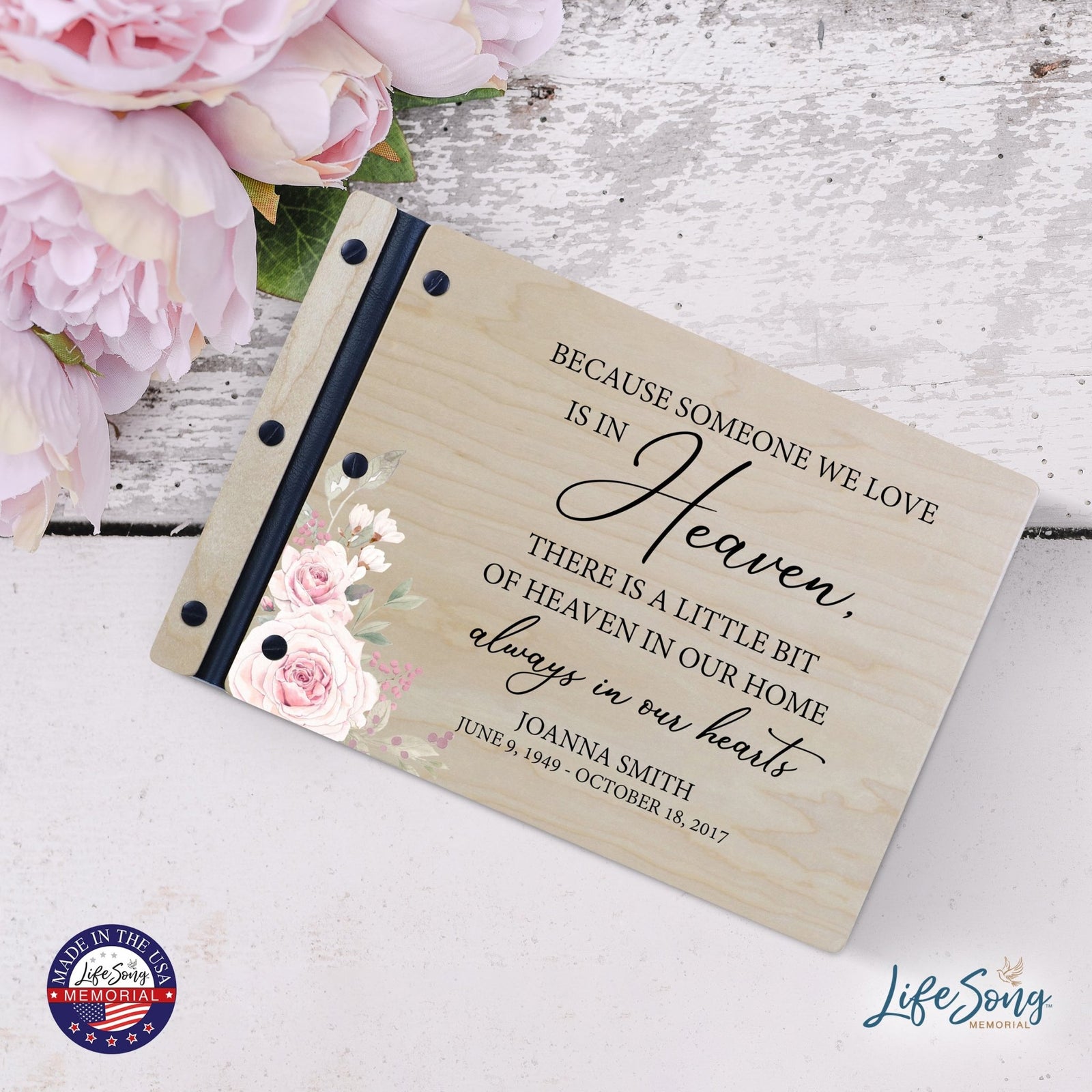 Personalized Medium Wooden Memorial Guestbook 12.375x8.5 - Because Someone We Love (Ivory) - LifeSong Milestones