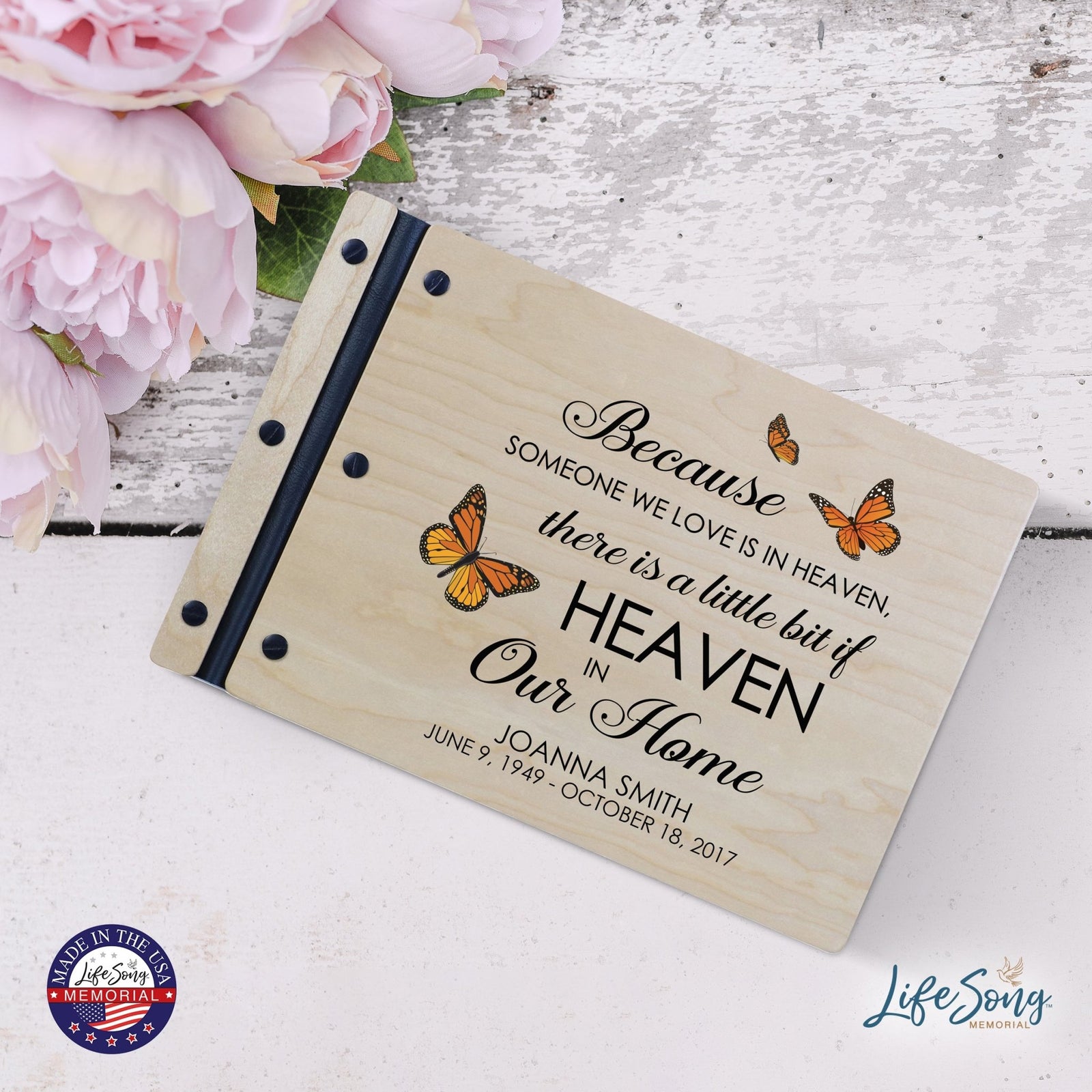 Personalized Medium Wooden Memorial Guestbook 12.375x8.5 - Because Someone We Love (Ivory) - LifeSong Milestones