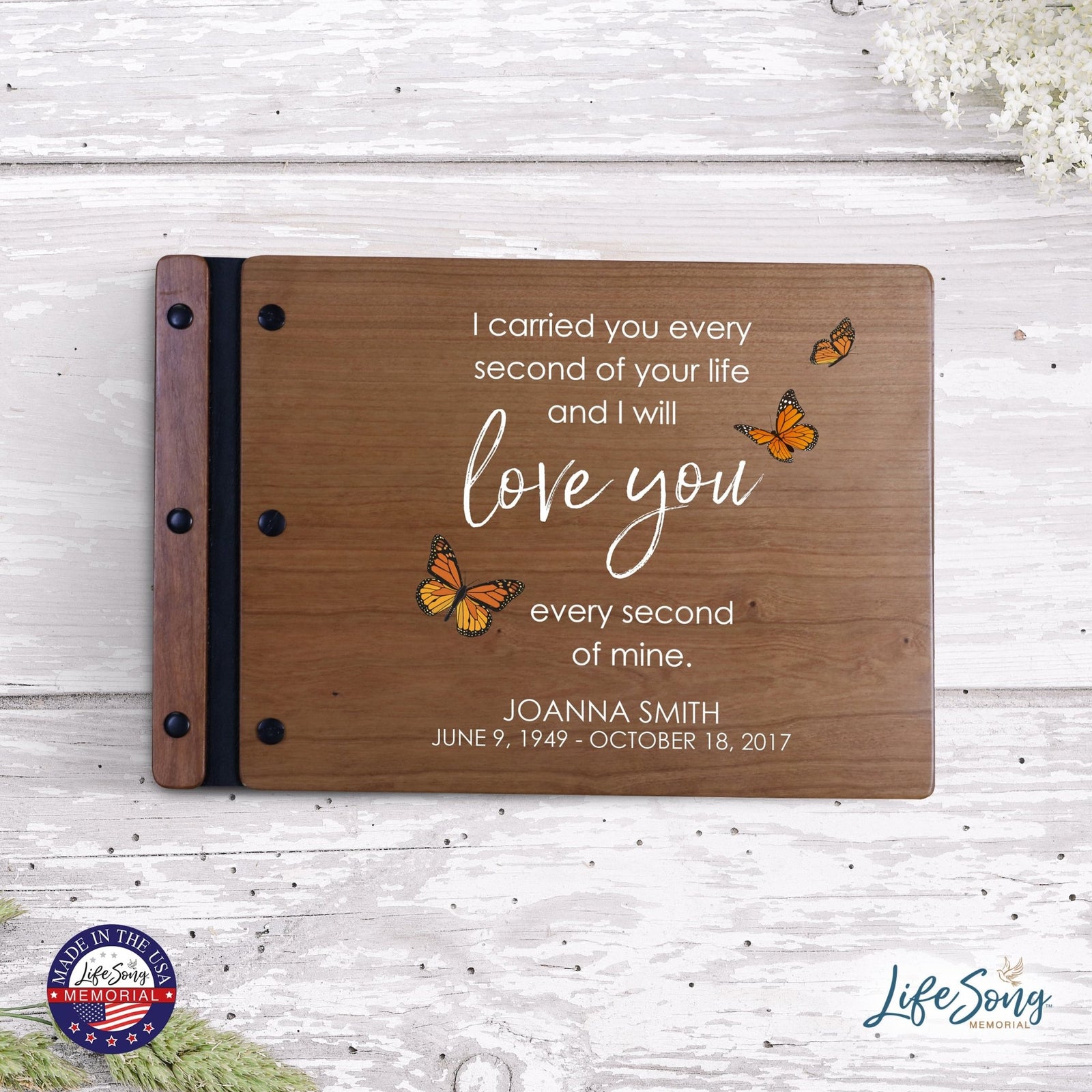 Personalized Medium Wooden Memorial Guestbook 12.375x8.5 - I Carried You - LifeSong Milestones