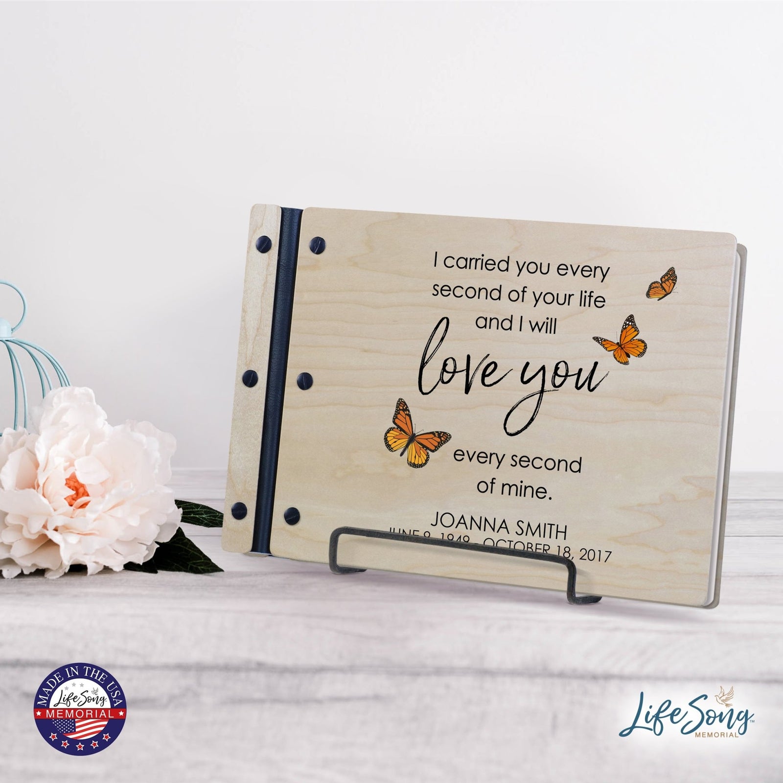 Personalized Medium Wooden Memorial Guestbook 12.375x8.5 - I Carried You - LifeSong Milestones