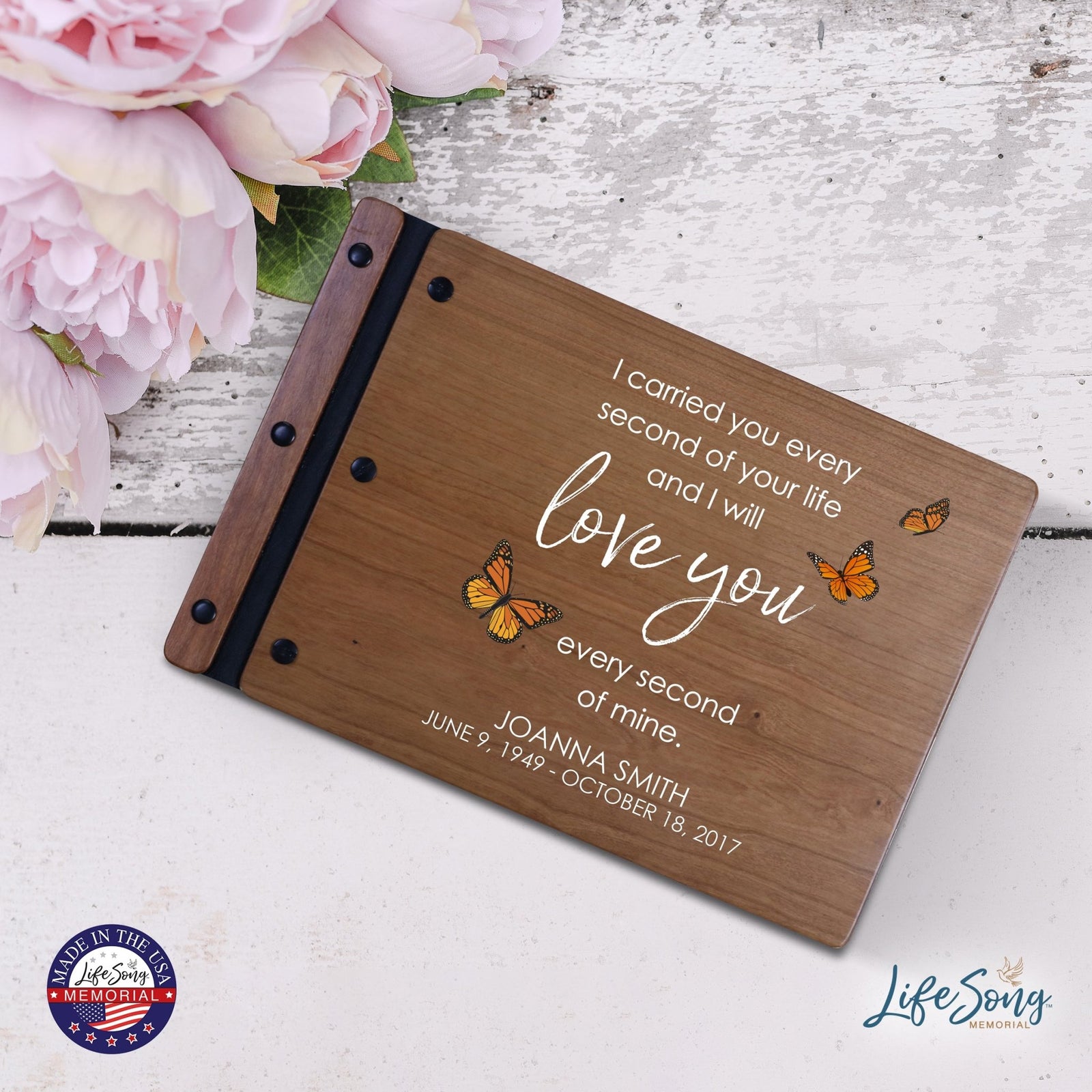 Personalized Medium Wooden Memorial Guestbook 12.375x8.5 - I Carried You - LifeSong Milestones