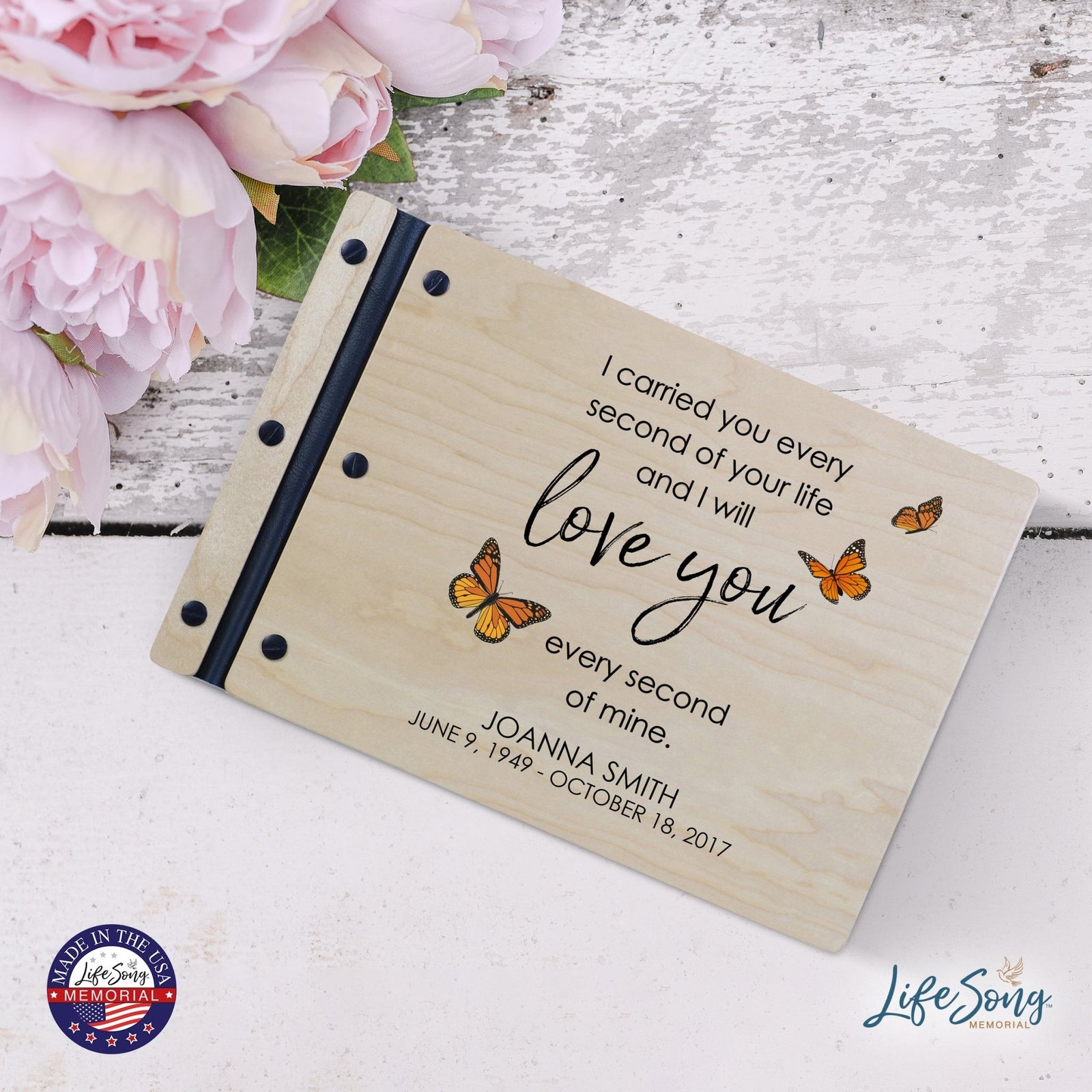 Personalized Medium Wooden Memorial Guestbook 12.375x8.5 - I Carried You - LifeSong Milestones