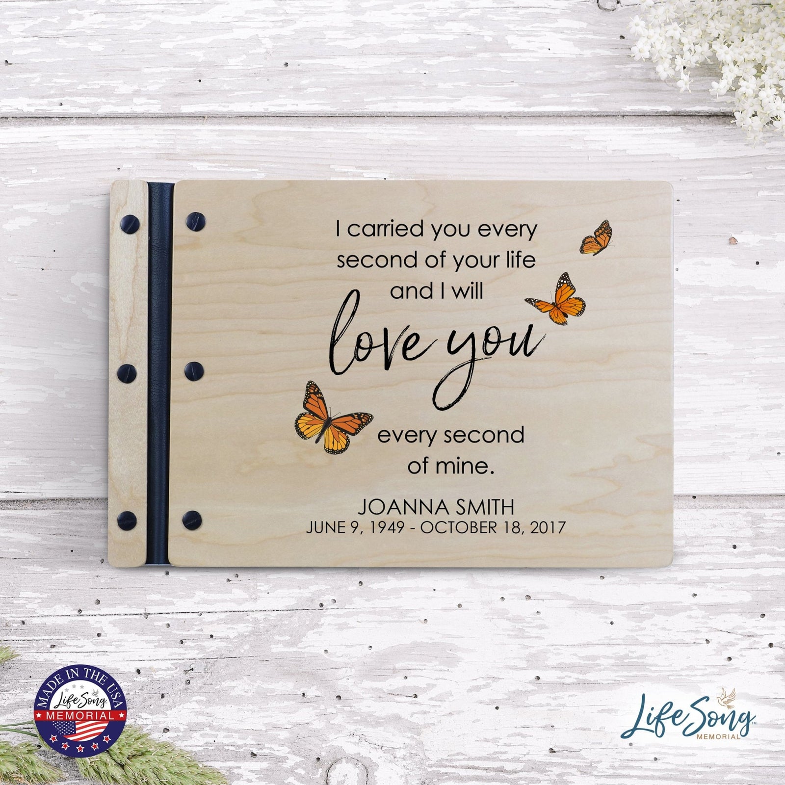 Personalized Medium Wooden Memorial Guestbook 12.375x8.5 - I Carried You - LifeSong Milestones