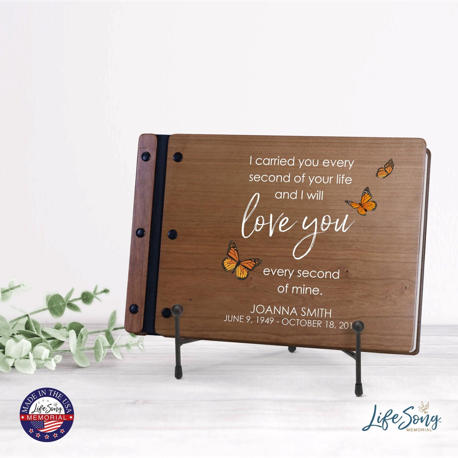 Personalized Medium Wooden Memorial Guestbook 12.375x8.5 - I Carried You - LifeSong Milestones