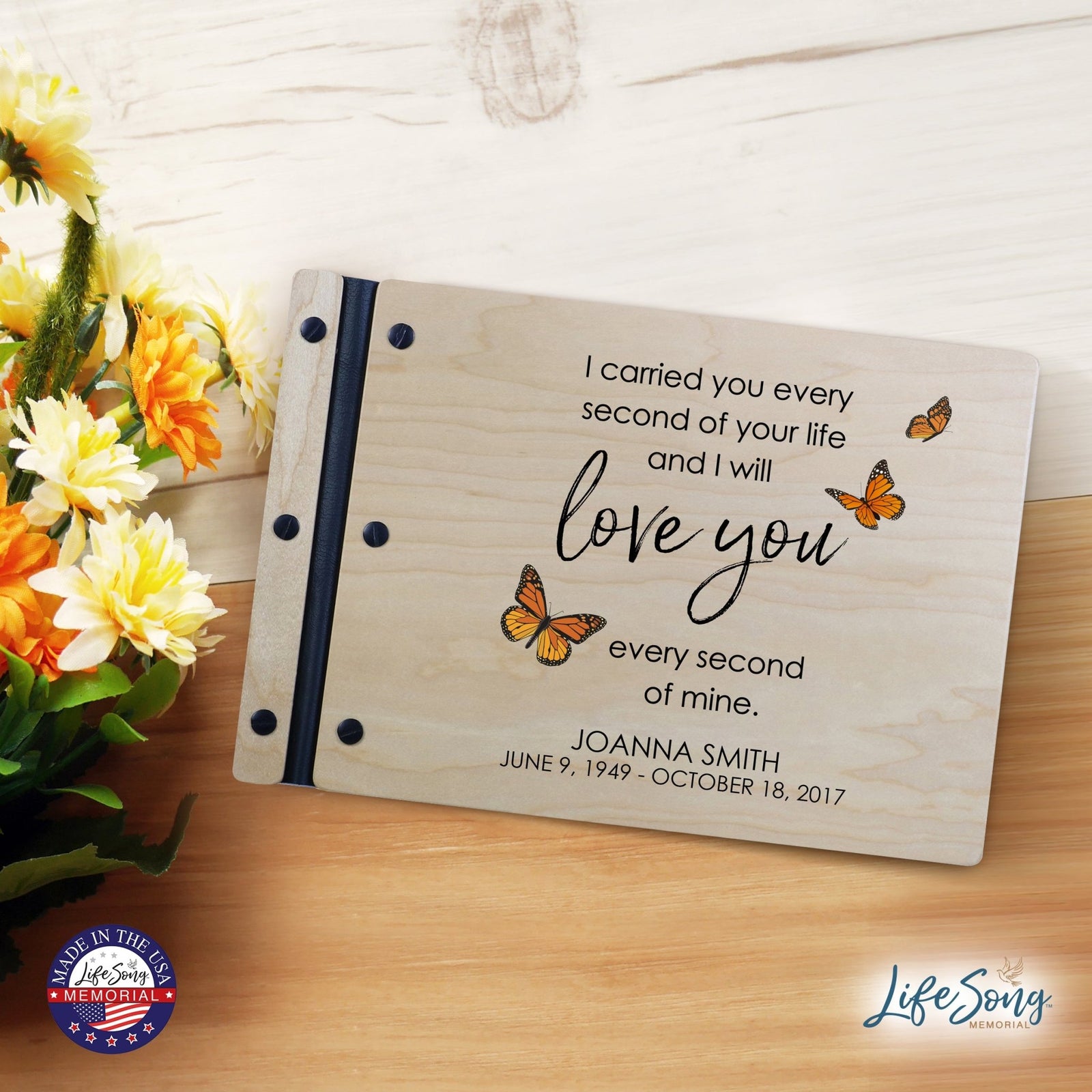 Personalized Medium Wooden Memorial Guestbook 12.375x8.5 - I Carried You - LifeSong Milestones