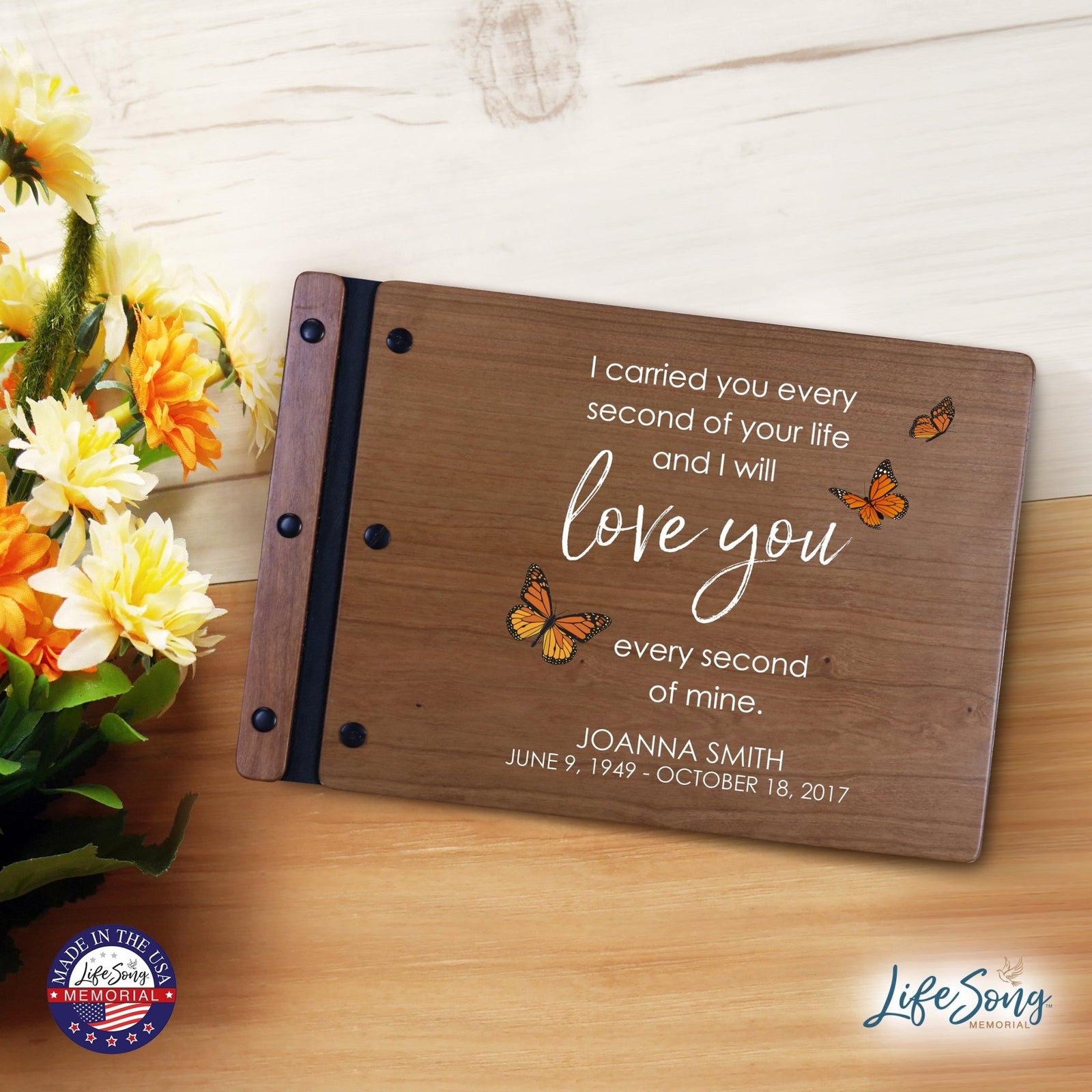 Personalized Medium Wooden Memorial Guestbook 12.375x8.5 - I Carried You - LifeSong Milestones