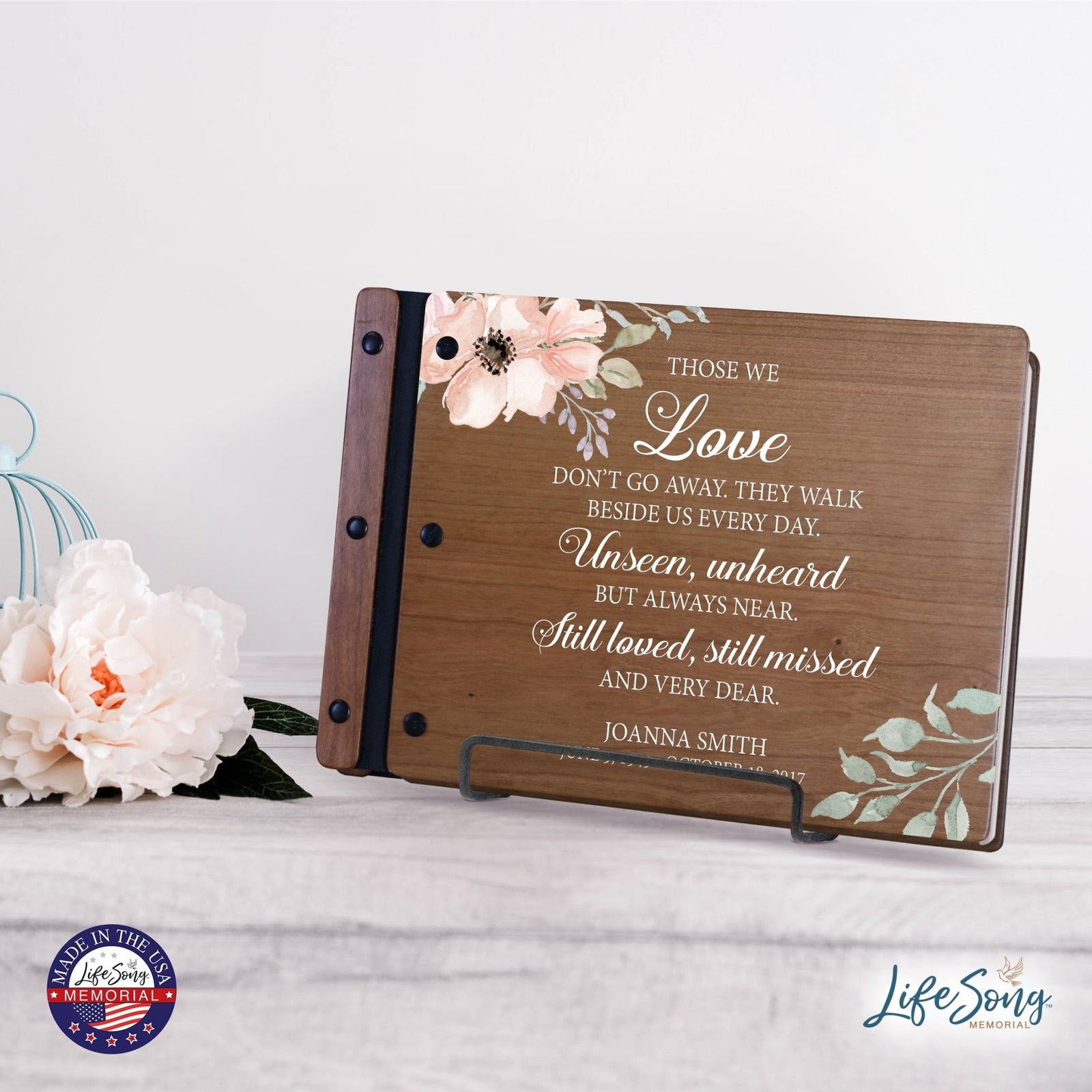 Personalized Medium Wooden Memorial Guestbook 12.375x8.5 - Those We Love (Cherry) - LifeSong Milestones